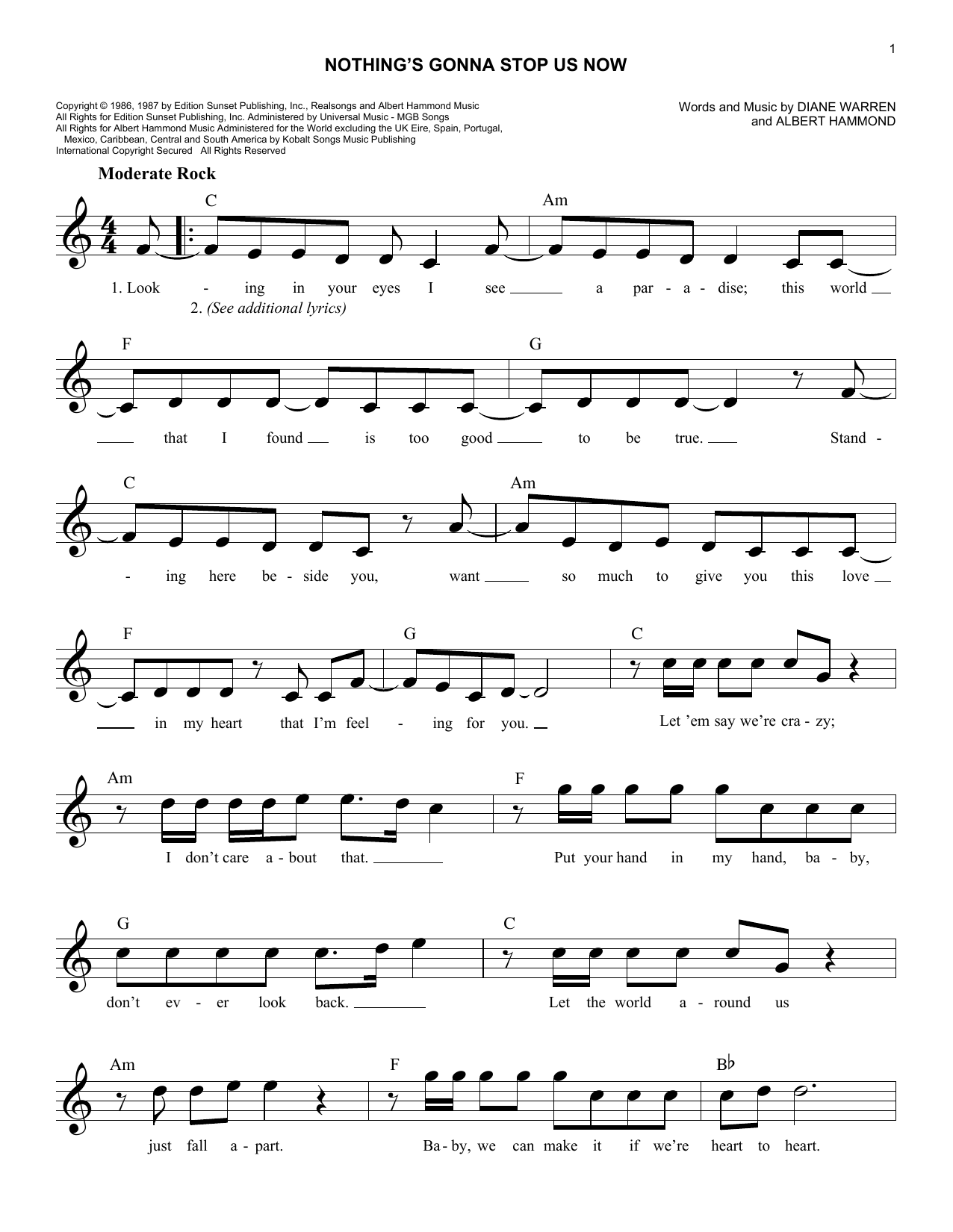 Nothing's Gonna Stop Us Now (Lead Sheet / Fake Book) von Starship