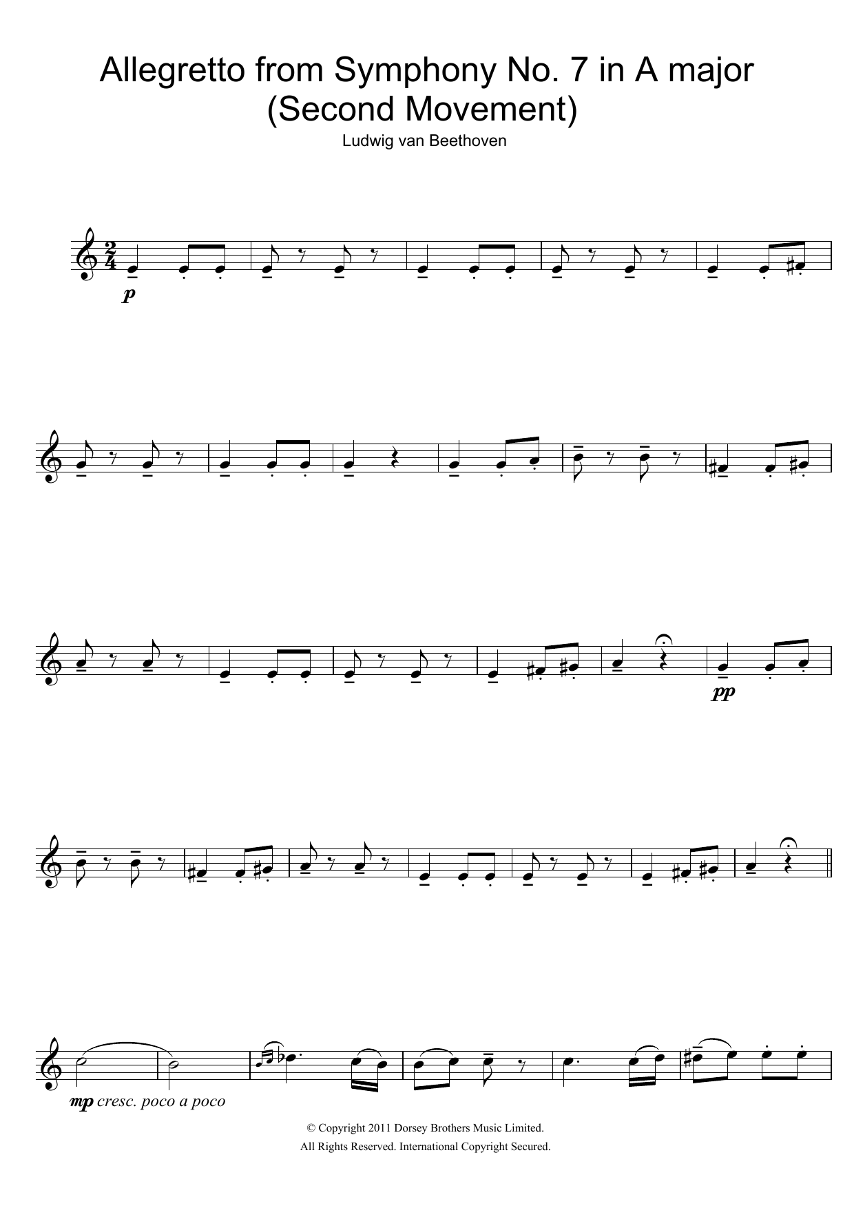 Allegretto from Symphony No. 7 in A major (Second Movement) (Flute Solo) von Ludwig van Beethoven