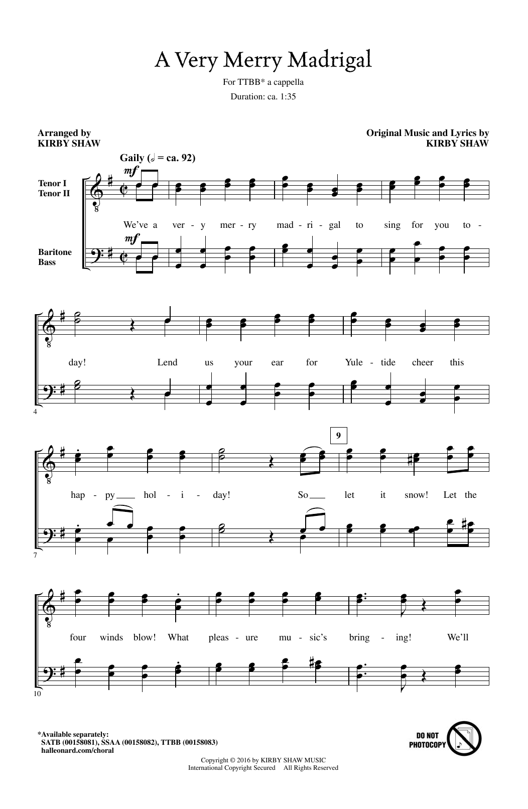 A Very Merry Madrigal (TTBB Choir) von Kirby Shaw