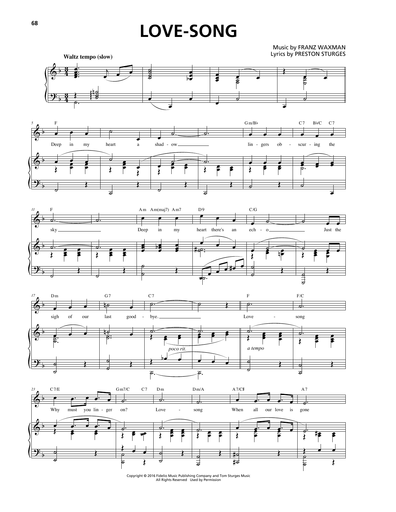 Love-Song (Piano, Vocal & Guitar Chords (Right-Hand Melody)) von Franz Waxman