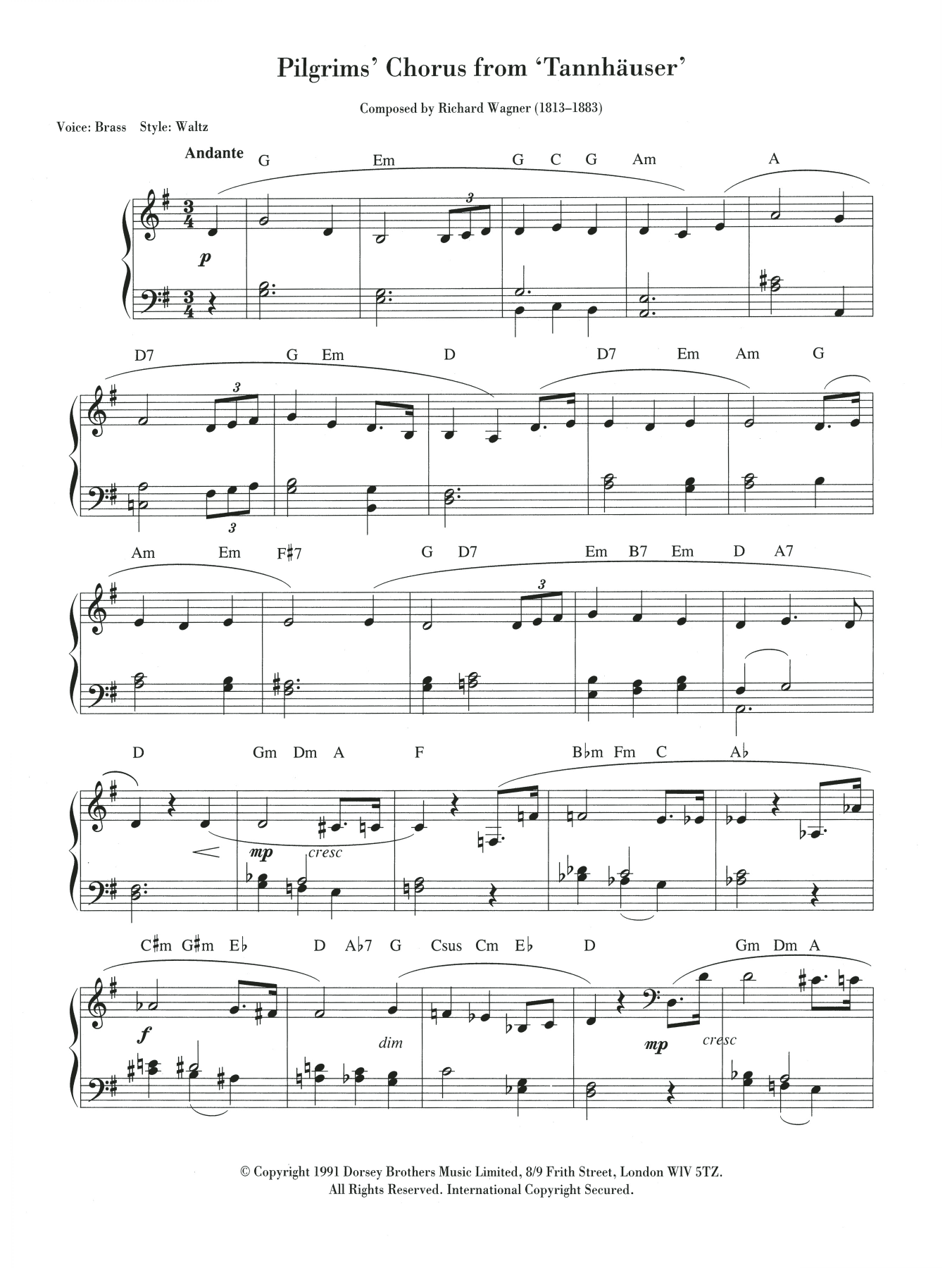 Pilgrims' March (Piano Chords/Lyrics) von Richard Wagner