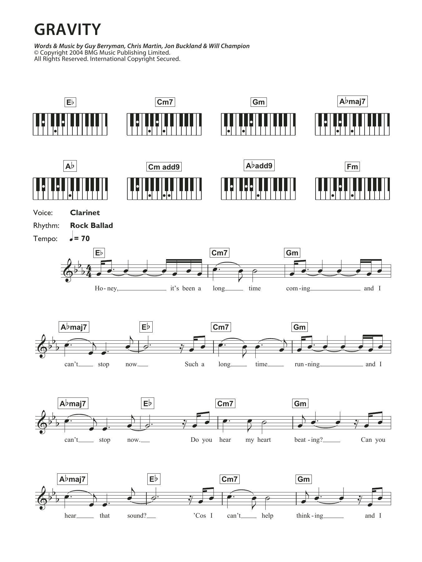 Gravity (Piano Chords/Lyrics) von Coldplay