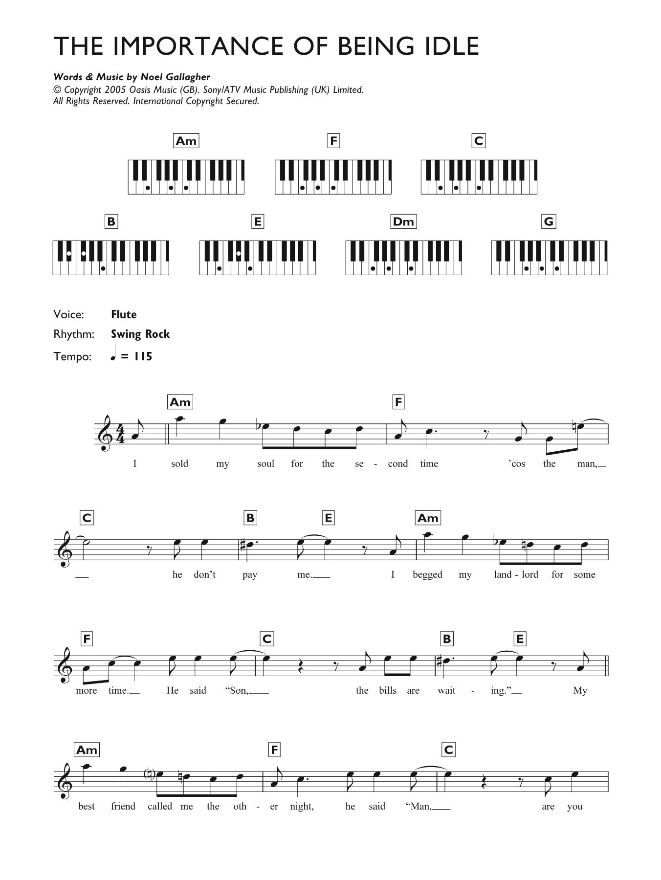 The Importance Of Being Idle (Piano Chords/Lyrics) von Oasis