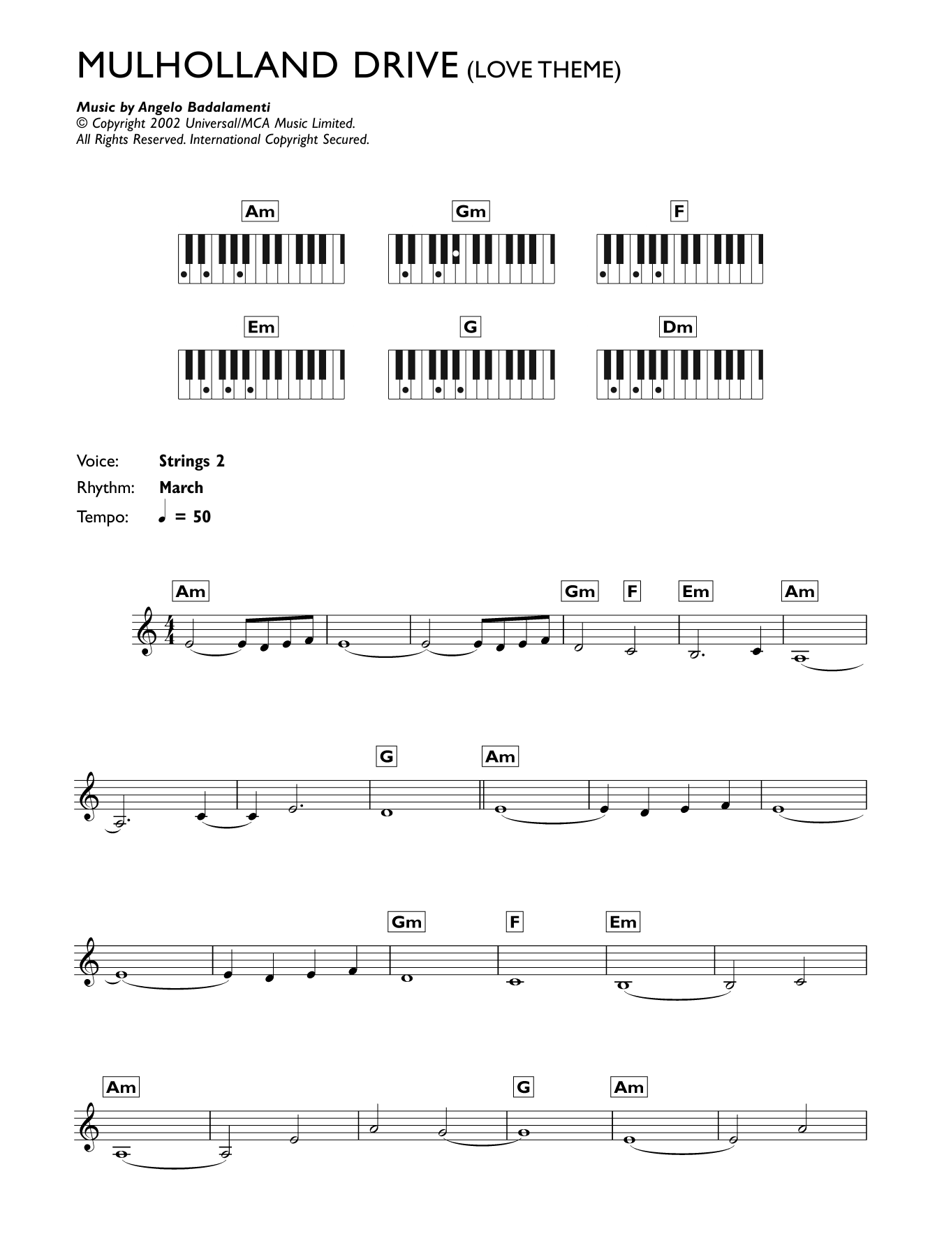 Mulholland Drive (Love Theme) (Piano Chords/Lyrics) von Angelo Badalamenti