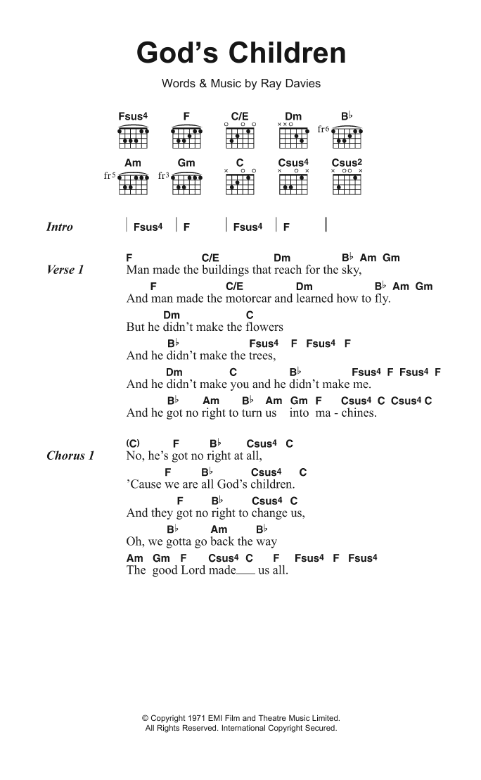 God's Children (Guitar Chords/Lyrics) von The Kinks