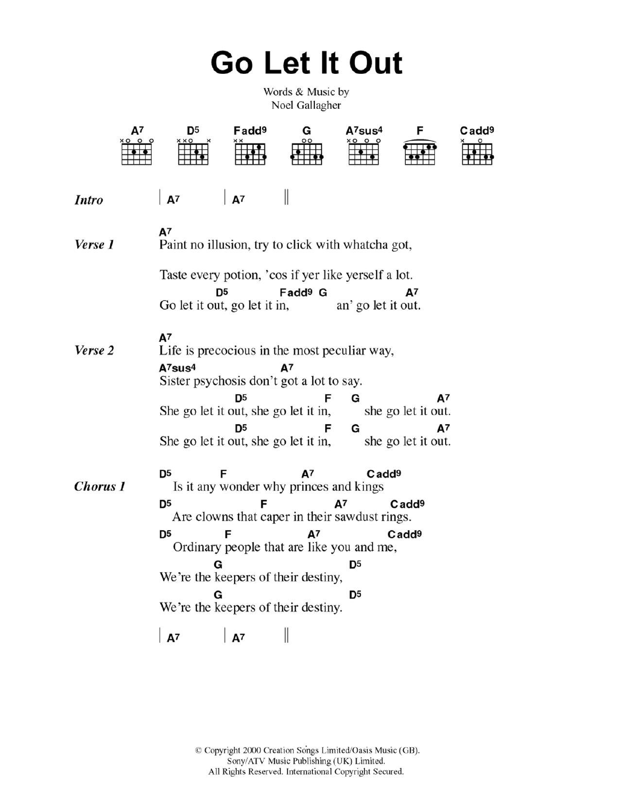 Go Let It Out (Guitar Chords/Lyrics) von Oasis