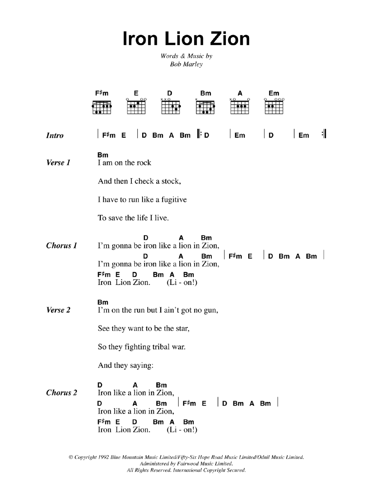 Iron Lion Zion (Guitar Chords/Lyrics) von Bob Marley