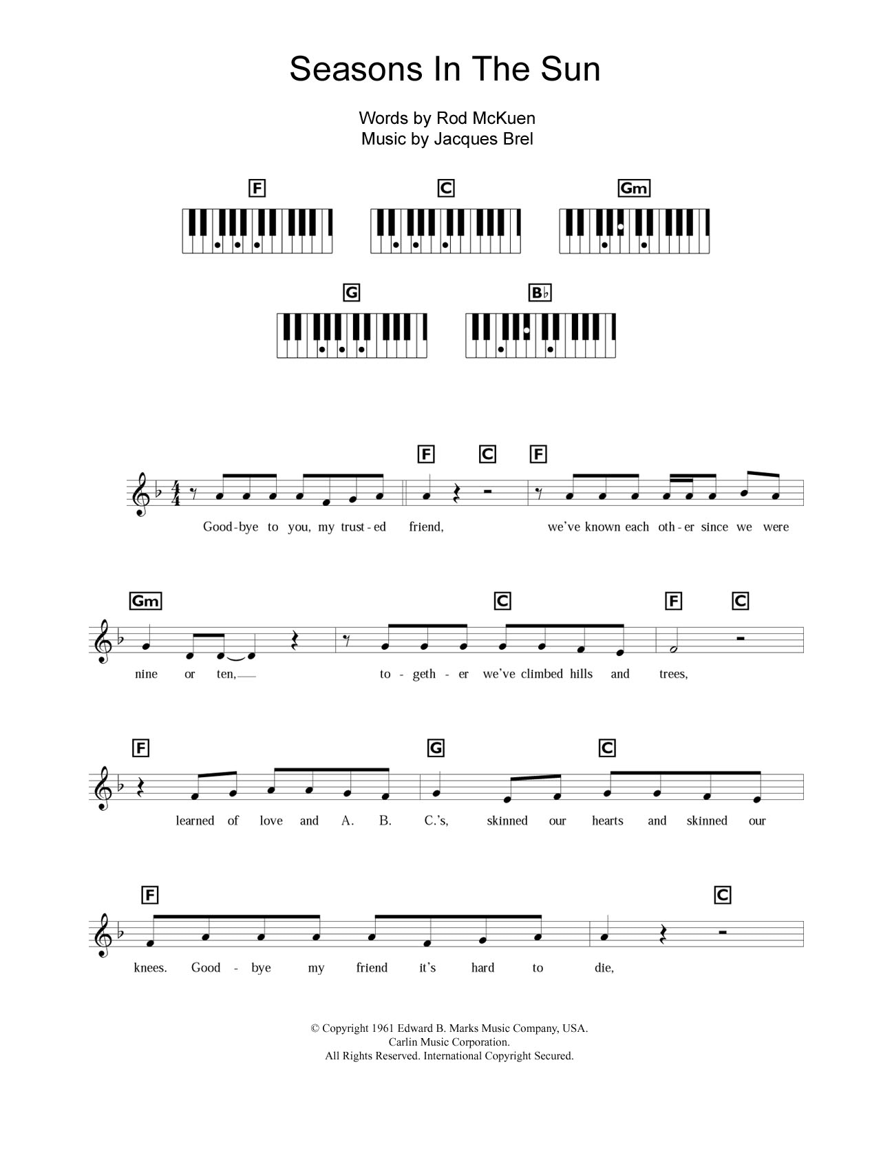 Seasons In The Sun (Piano Chords/Lyrics) von Westlife