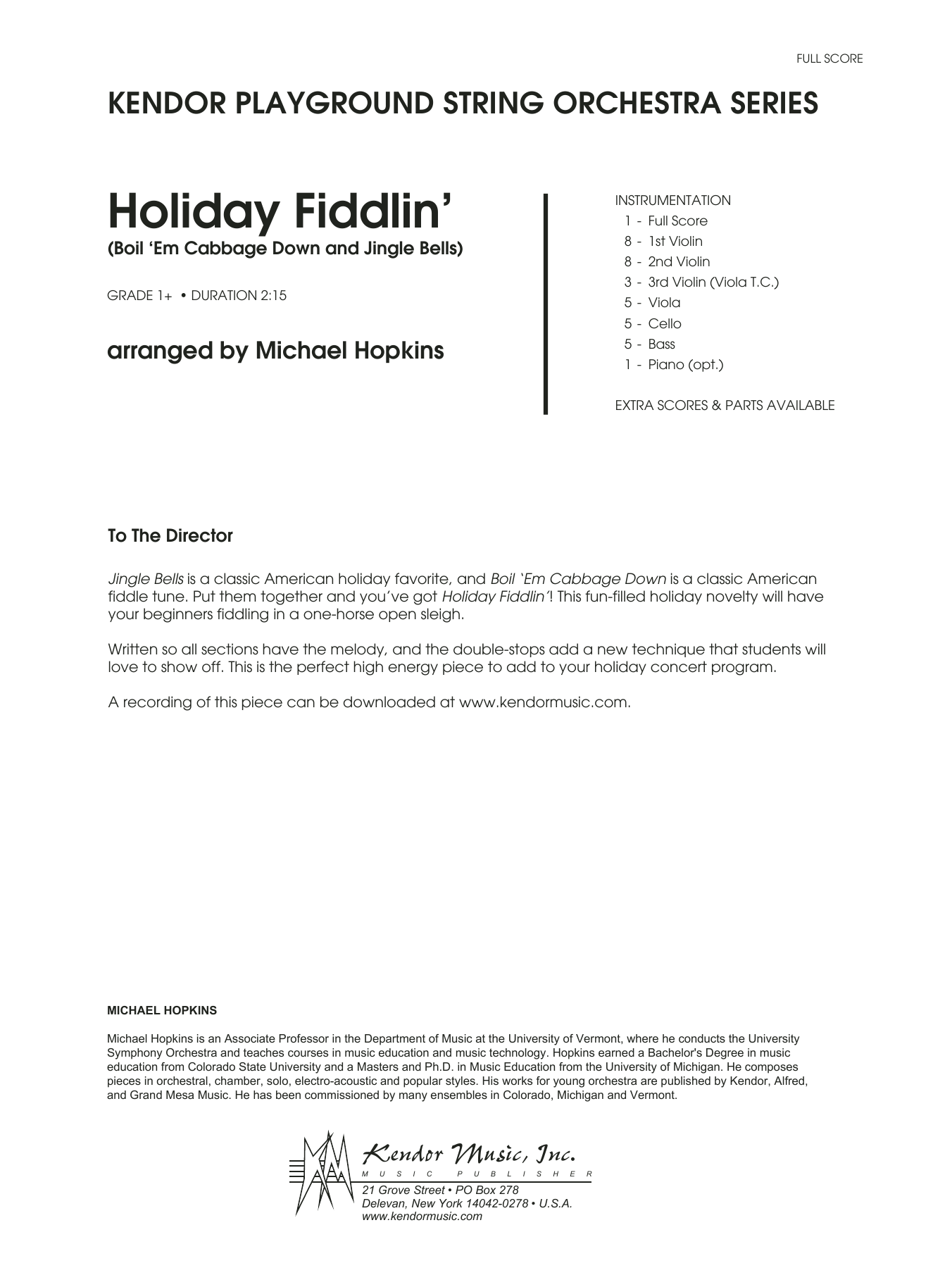 Holiday Fiddlin' (Boil 'Em Cabbage Down and Jingle Bells) - Full Score (Orchestra) von Michael Hopkins