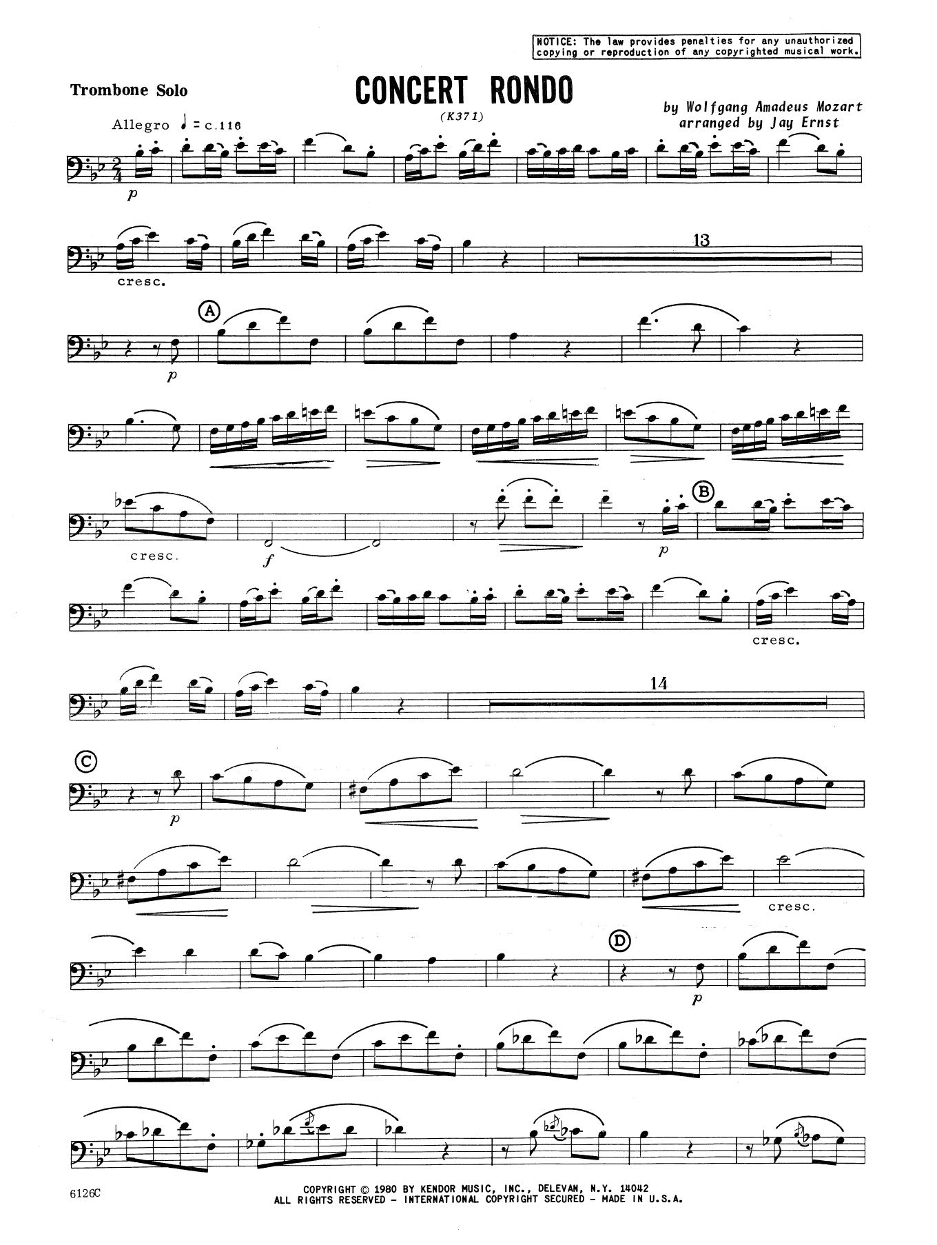 Concert Rondo (K371) - Trombone (Brass Solo) von Ernst