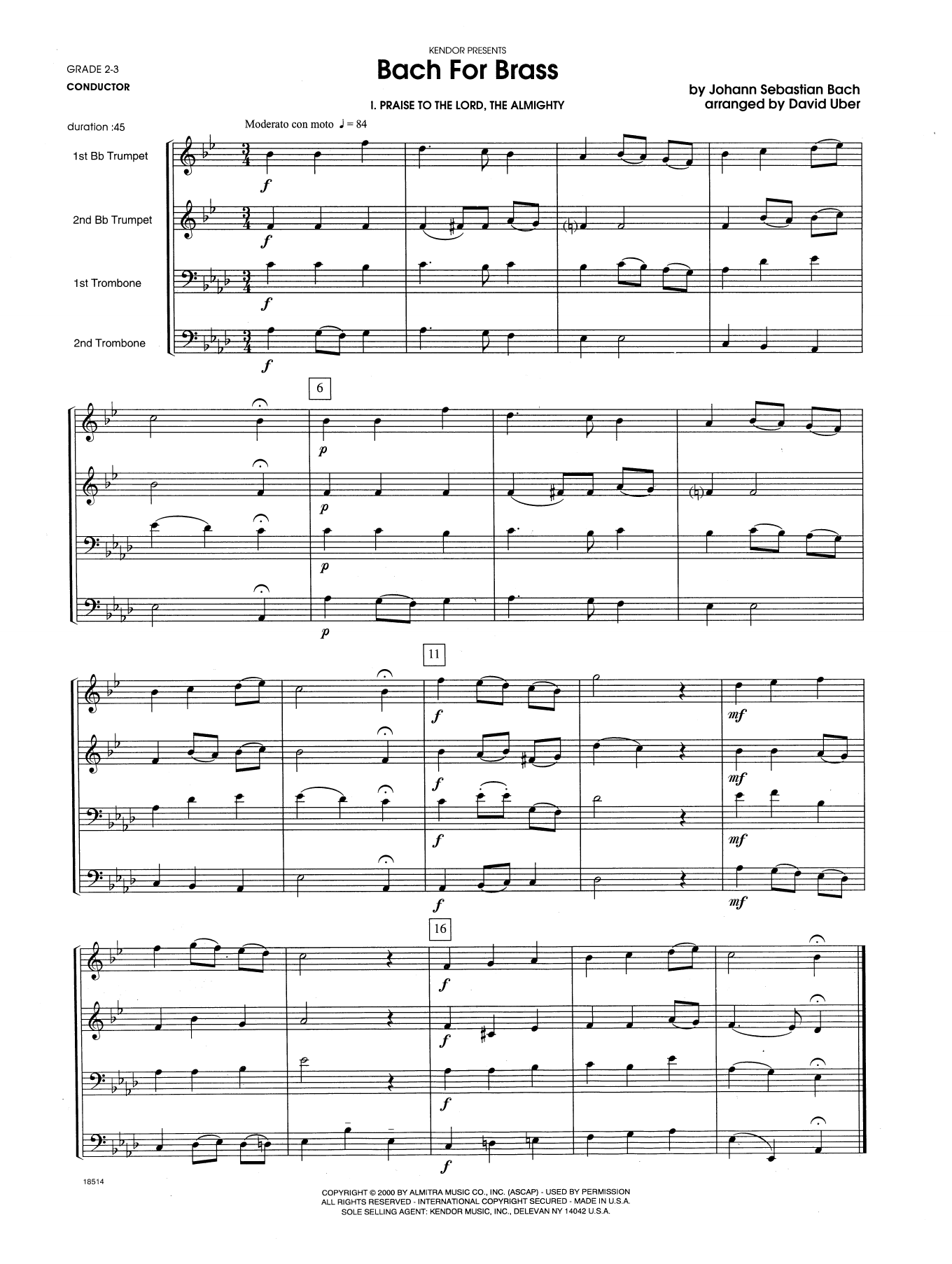 Bach For Brass - Full Score (Brass Ensemble) von David Uber