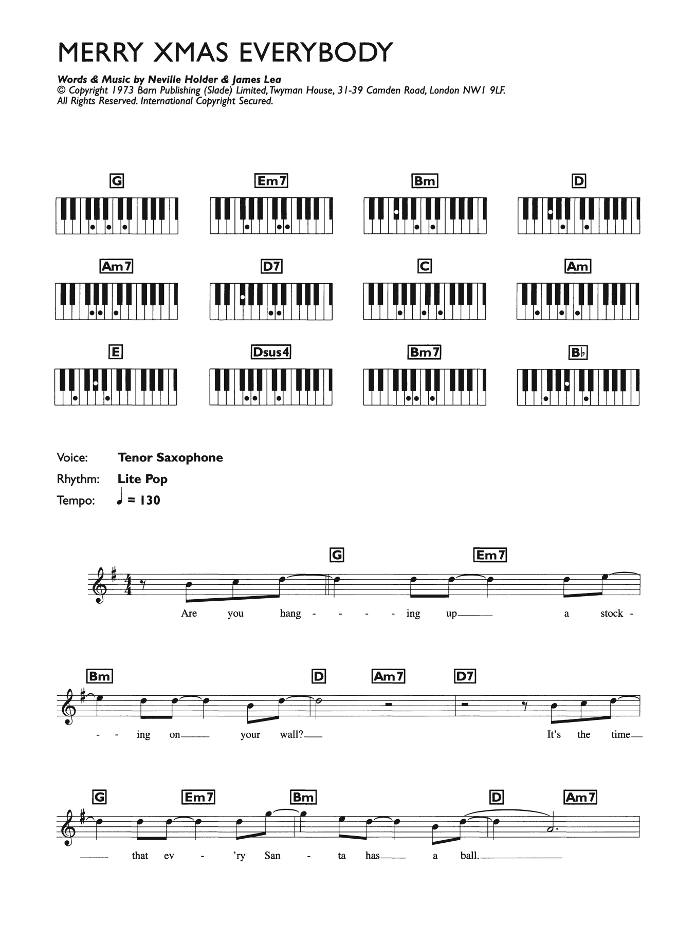 Merry Xmas Everybody (Piano Chords/Lyrics) von Slade