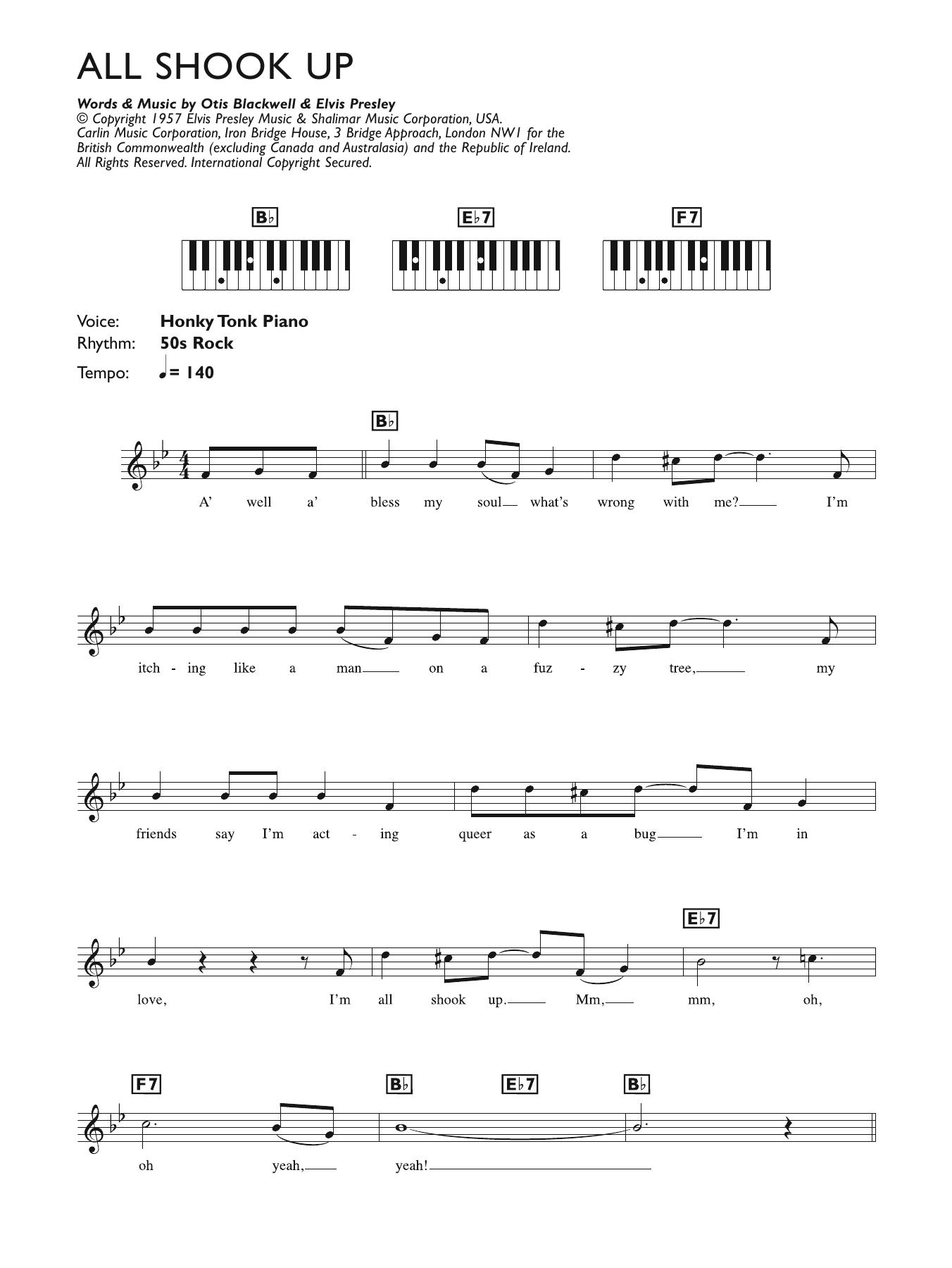 All Shook Up (Piano Chords/Lyrics) von Elvis Presley