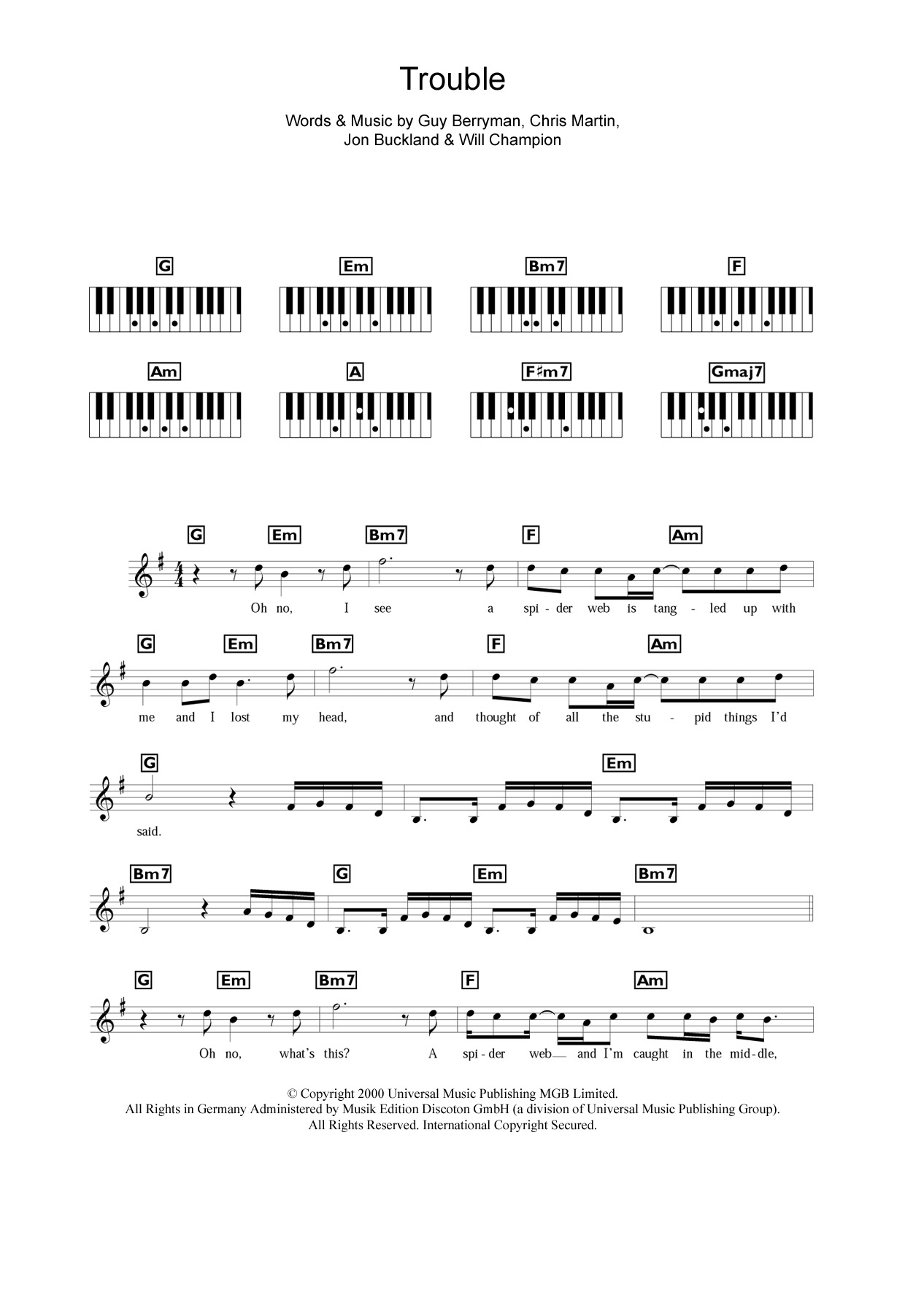 Trouble (Piano Chords/Lyrics) von Coldplay