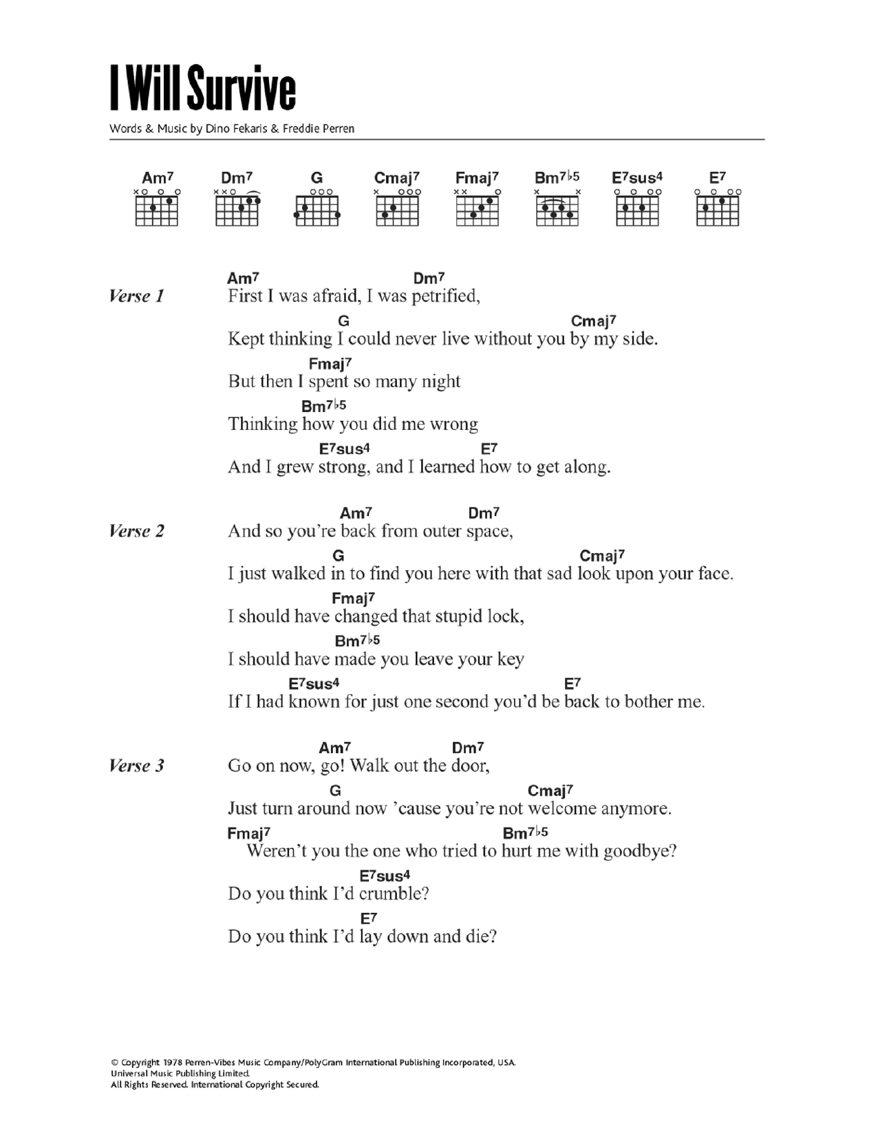 I Will Survive (Guitar Chords/Lyrics) von Gloria Gaynor