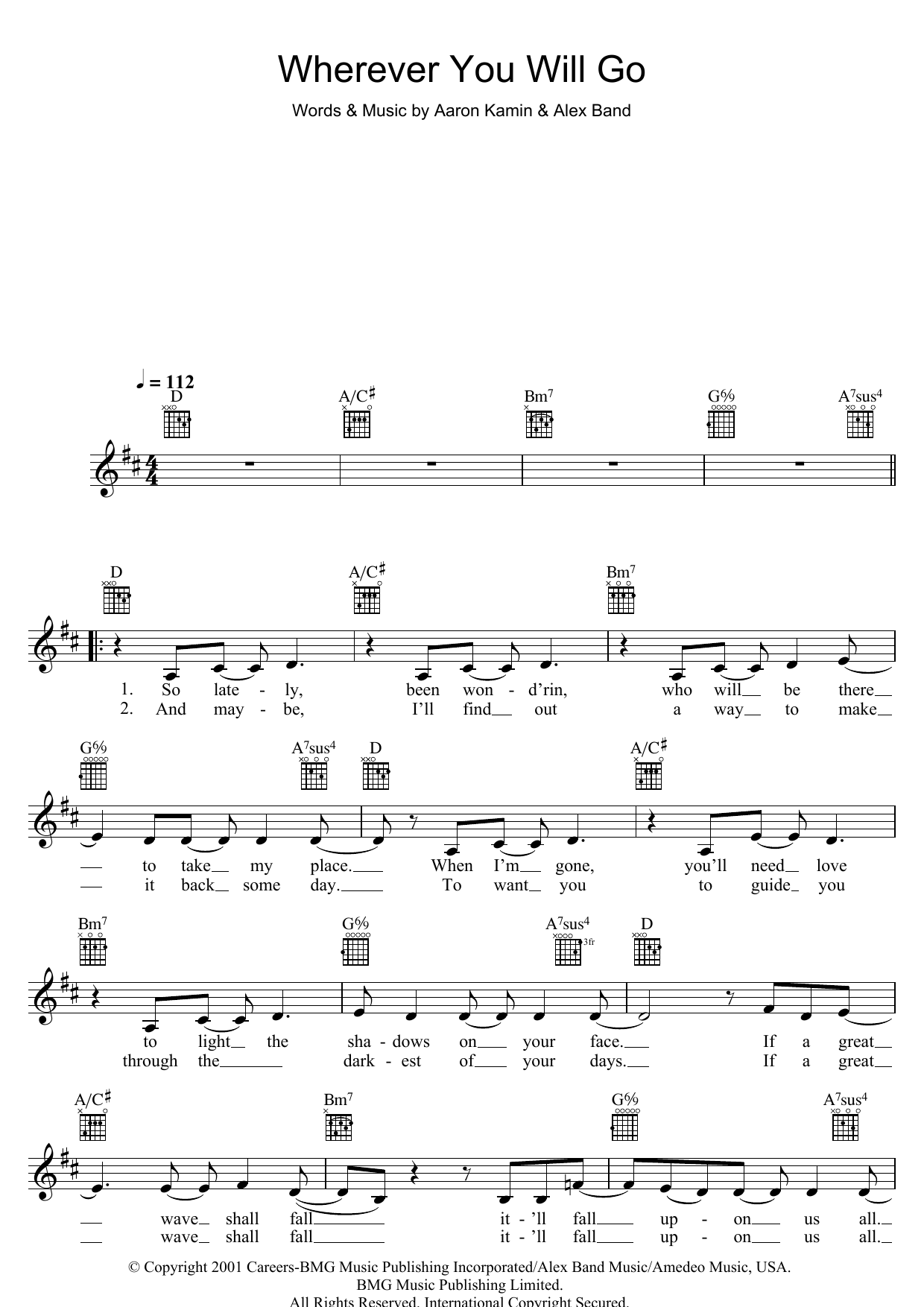 Wherever You Will Go (Lead Sheet / Fake Book) von The Calling