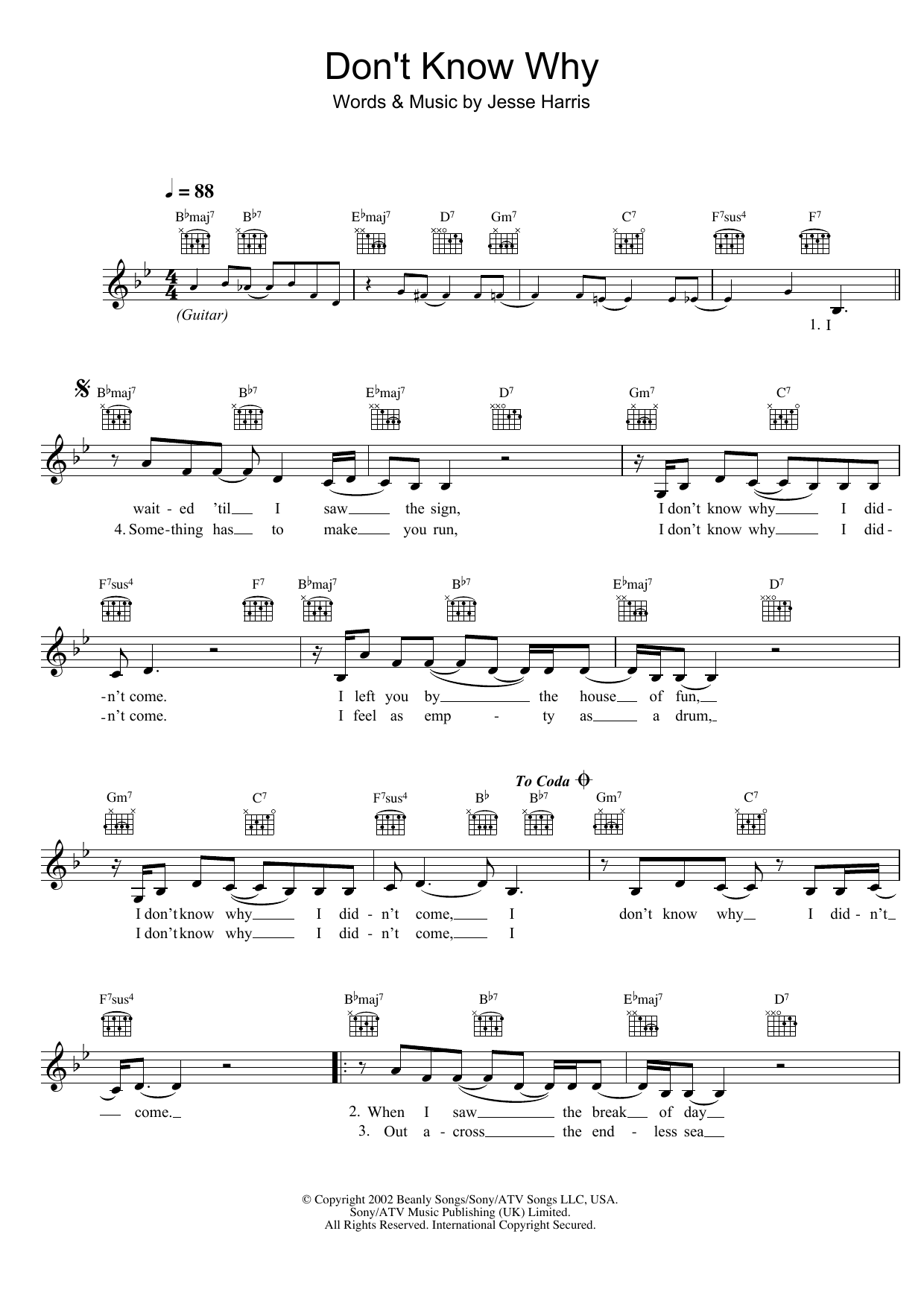 Don't Know Why (Lead Sheet / Fake Book) von Norah Jones