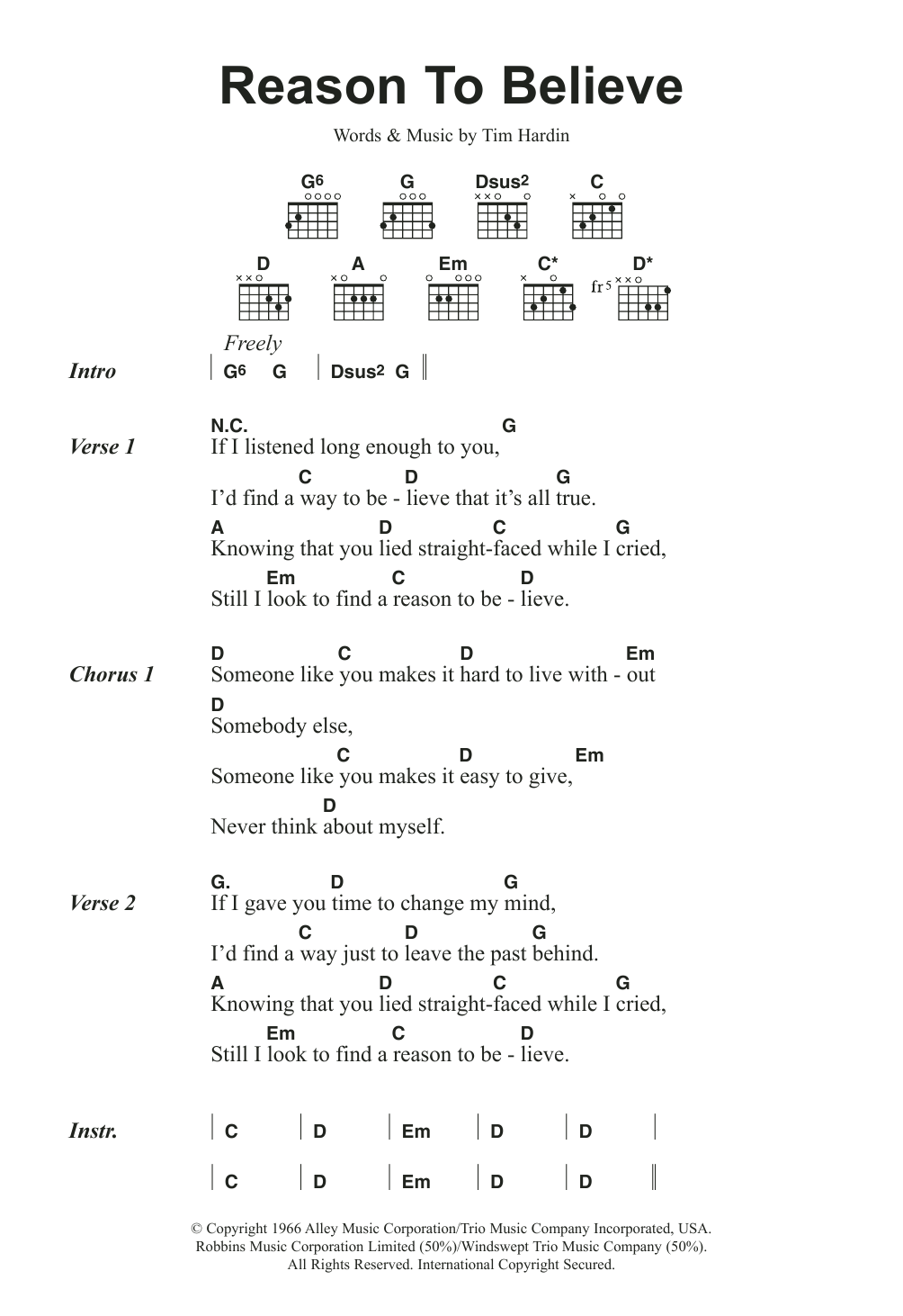 Reason To Believe (Guitar Chords/Lyrics) von Rod Stewart