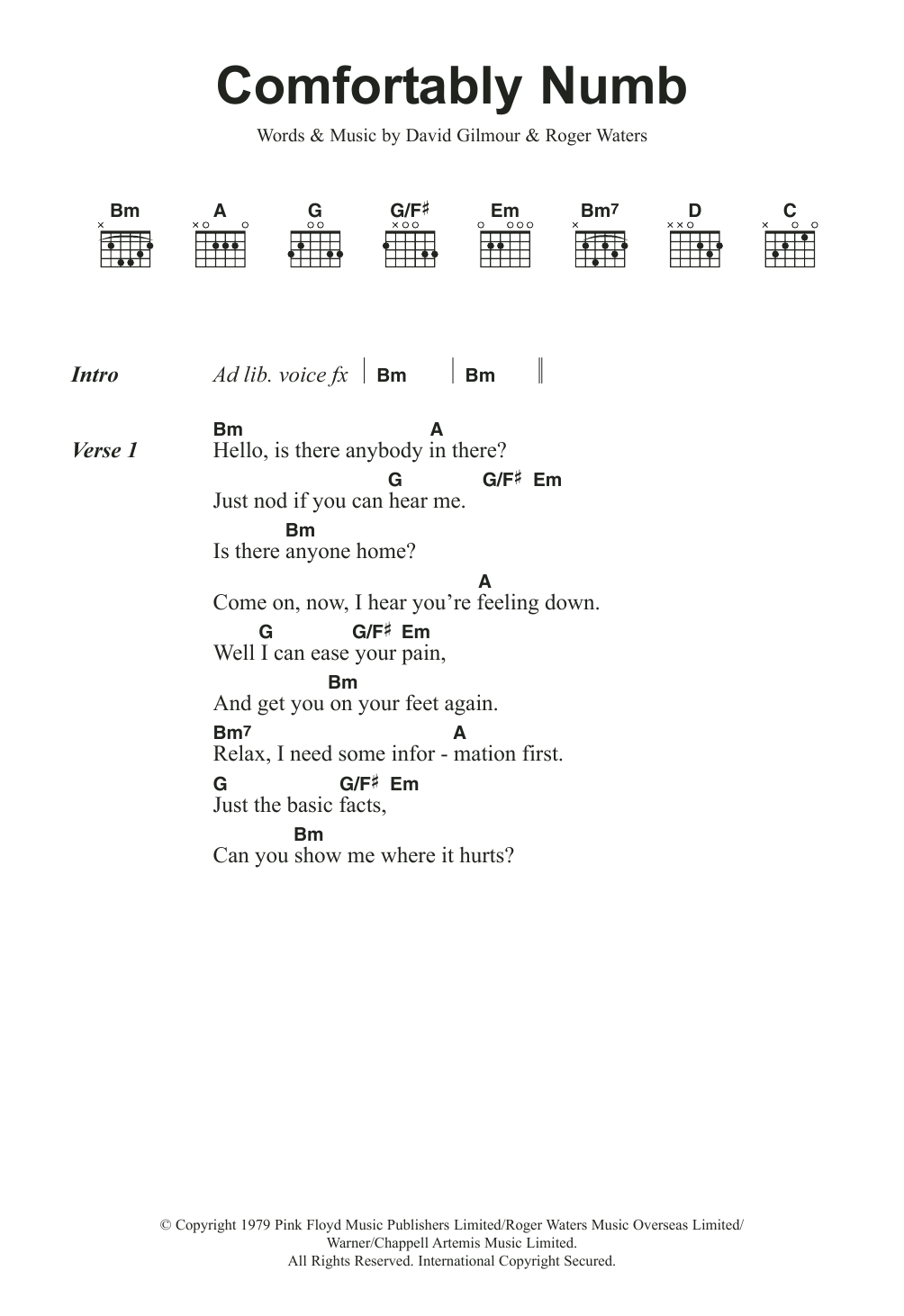 Comfortably Numb (Guitar Chords/Lyrics) von Pink Floyd