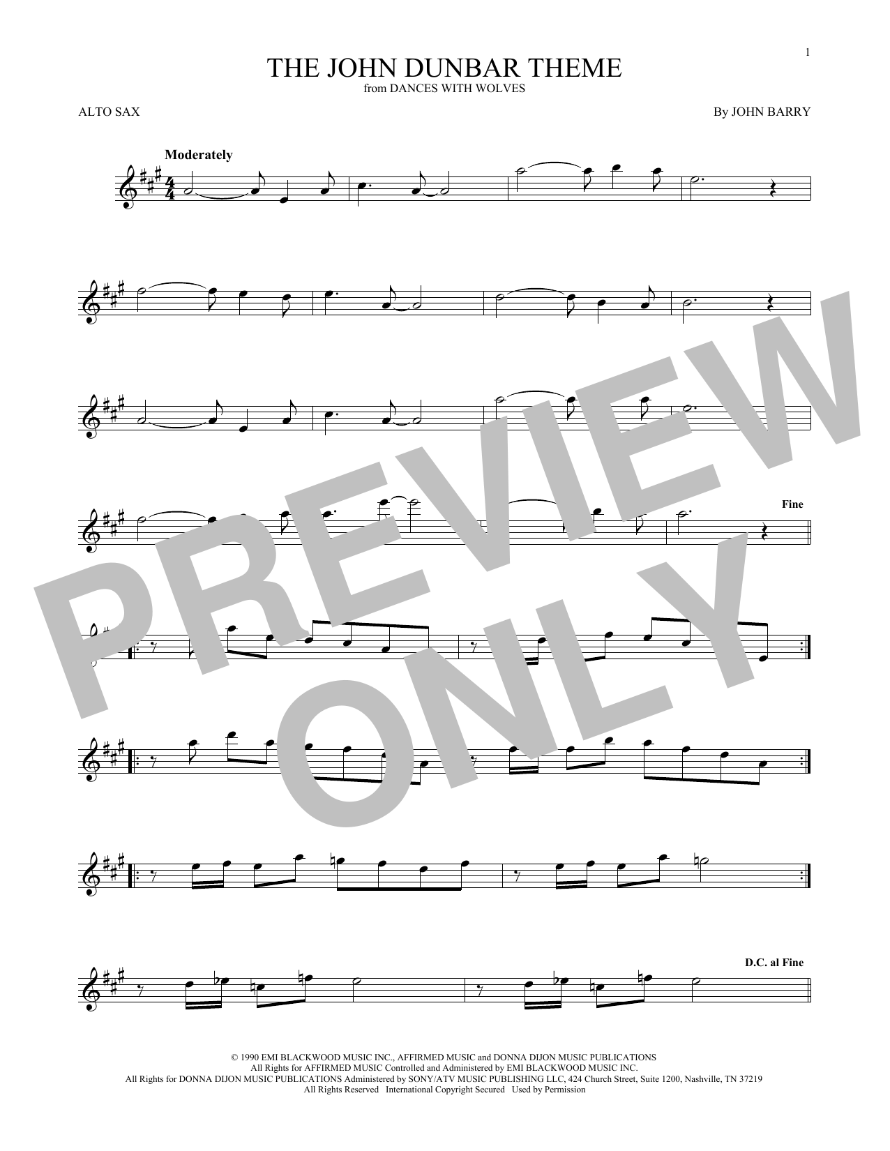 The John Dunbar Theme (Alto Sax Solo) von John Barry