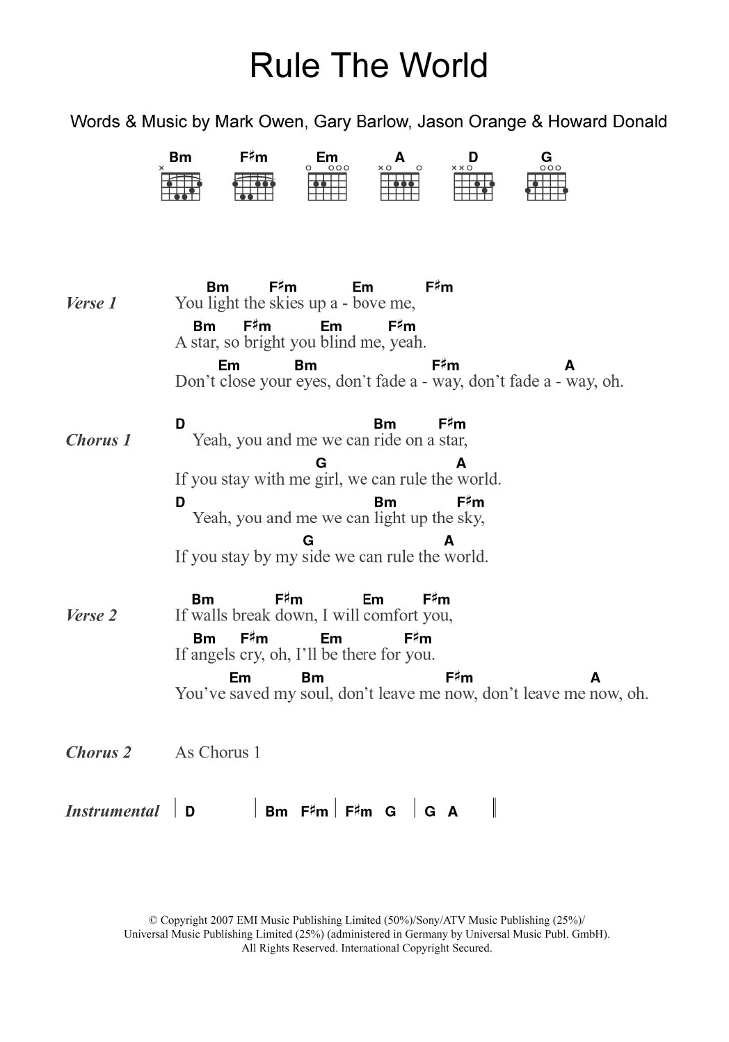 Rule The World (from Stardust) (Guitar Chords/Lyrics) von Take That