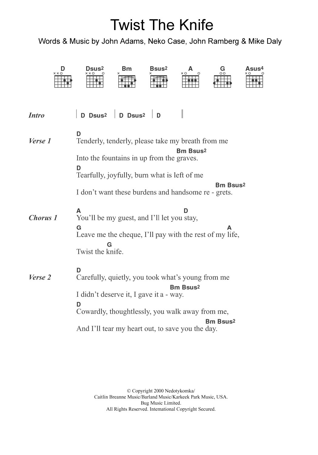 Twist The Knife (Guitar Chords/Lyrics) von Neko Case & Her Boyfriends