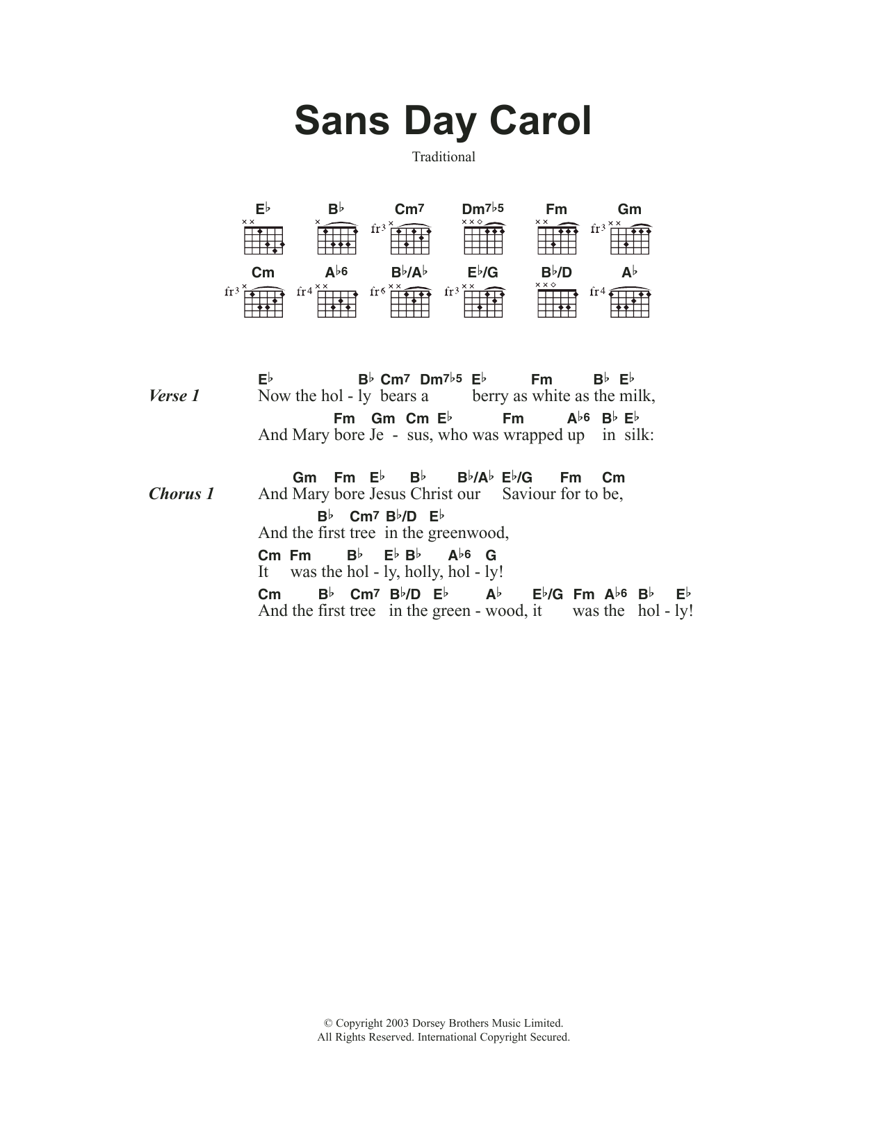 Sans Day Carol (Guitar Chords/Lyrics) von Traditional Carol