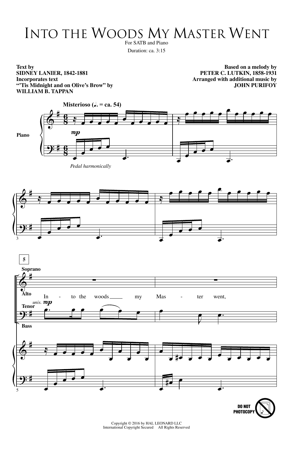 Into The Woods My Master Went (SATB Choir) von John Purifoy