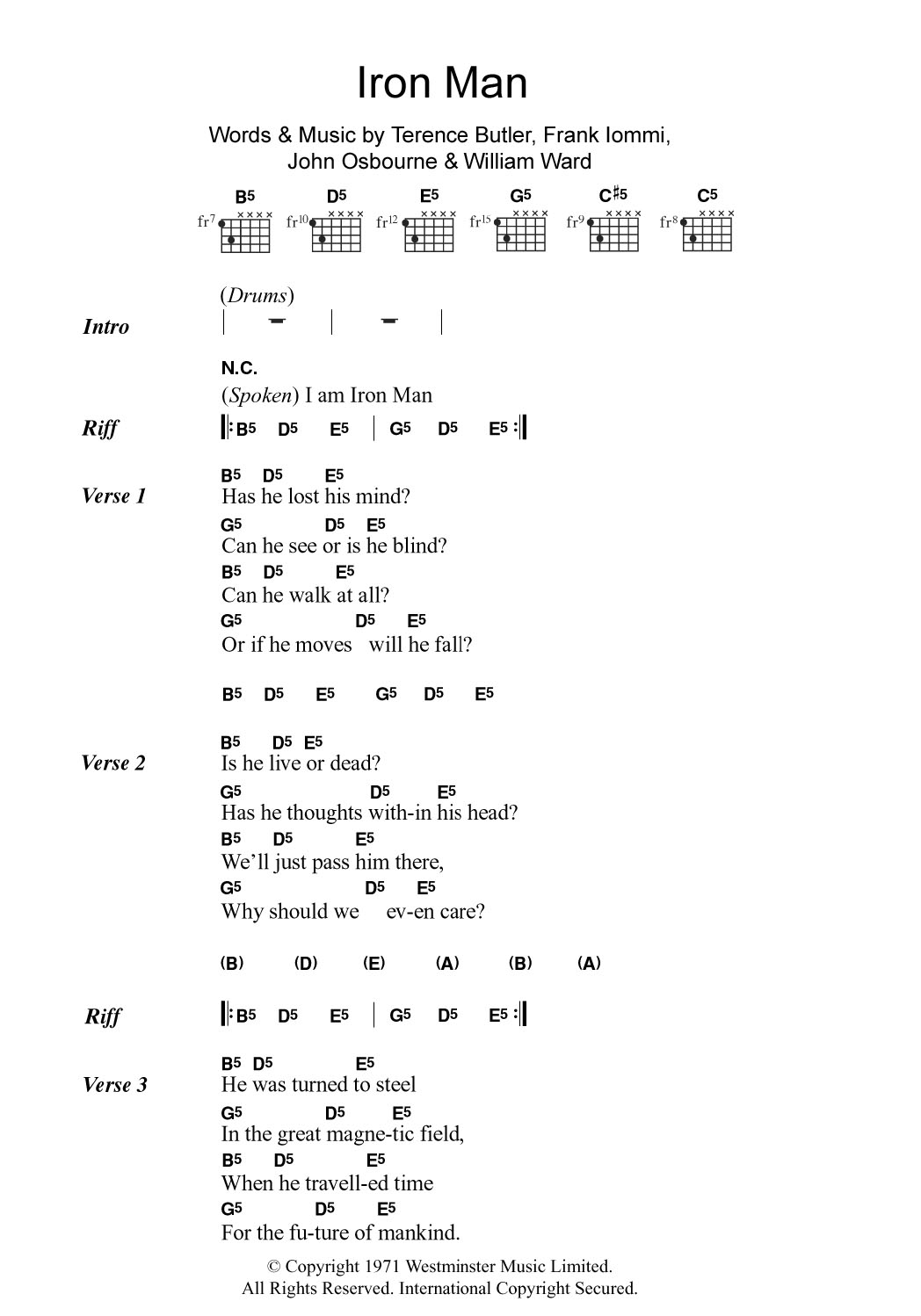 Iron Man (Guitar Chords/Lyrics) von Black Sabbath