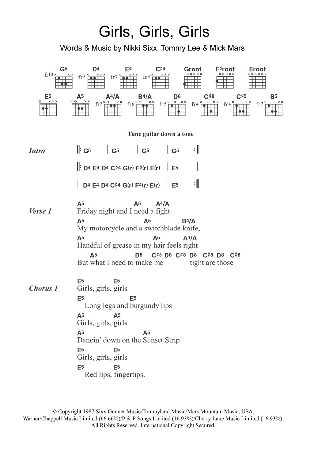 Girls, Girls, Girls (Guitar Chords/Lyrics) von Motley Crue