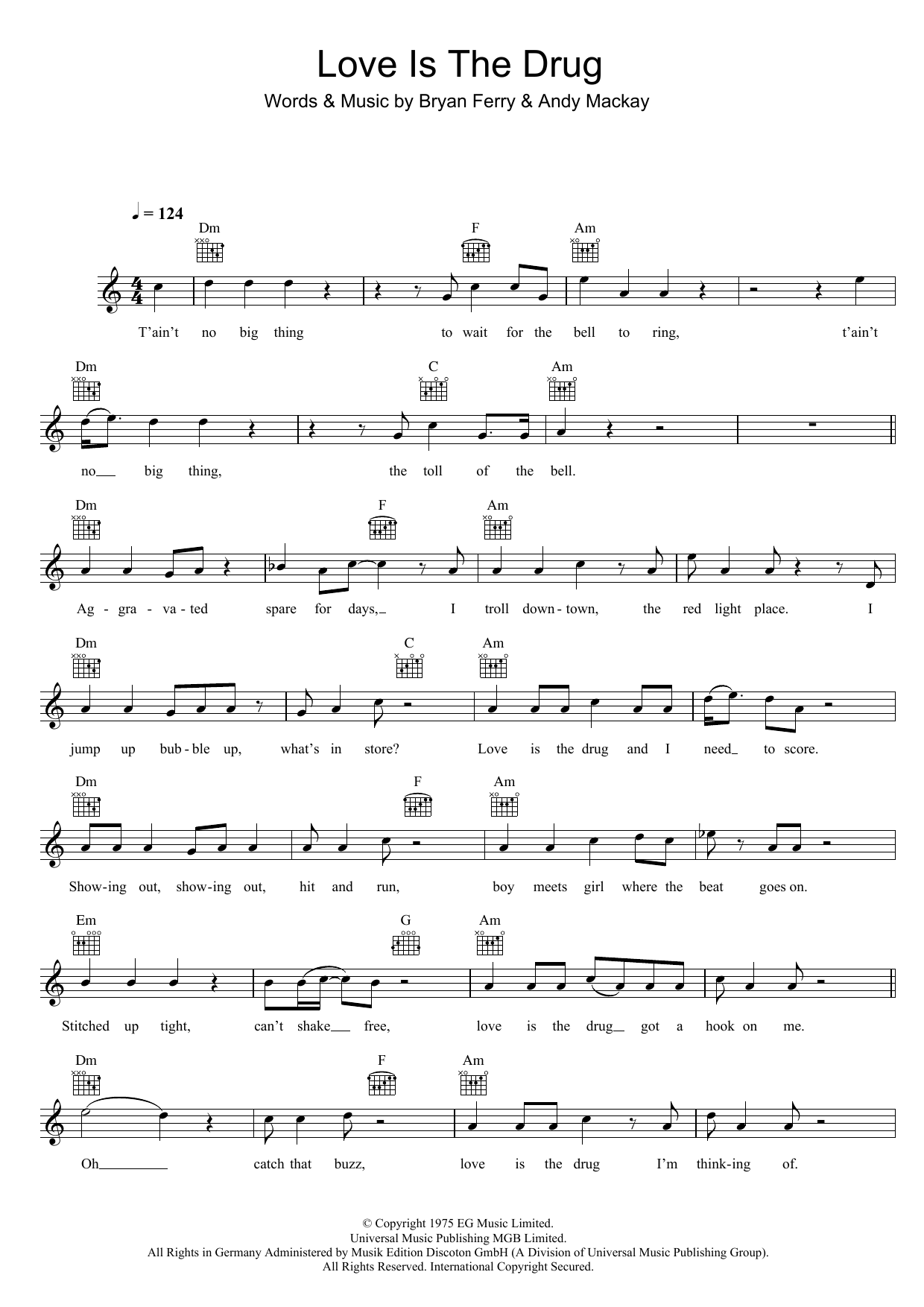 Love Is The Drug (Lead Sheet / Fake Book) von Roxy Music