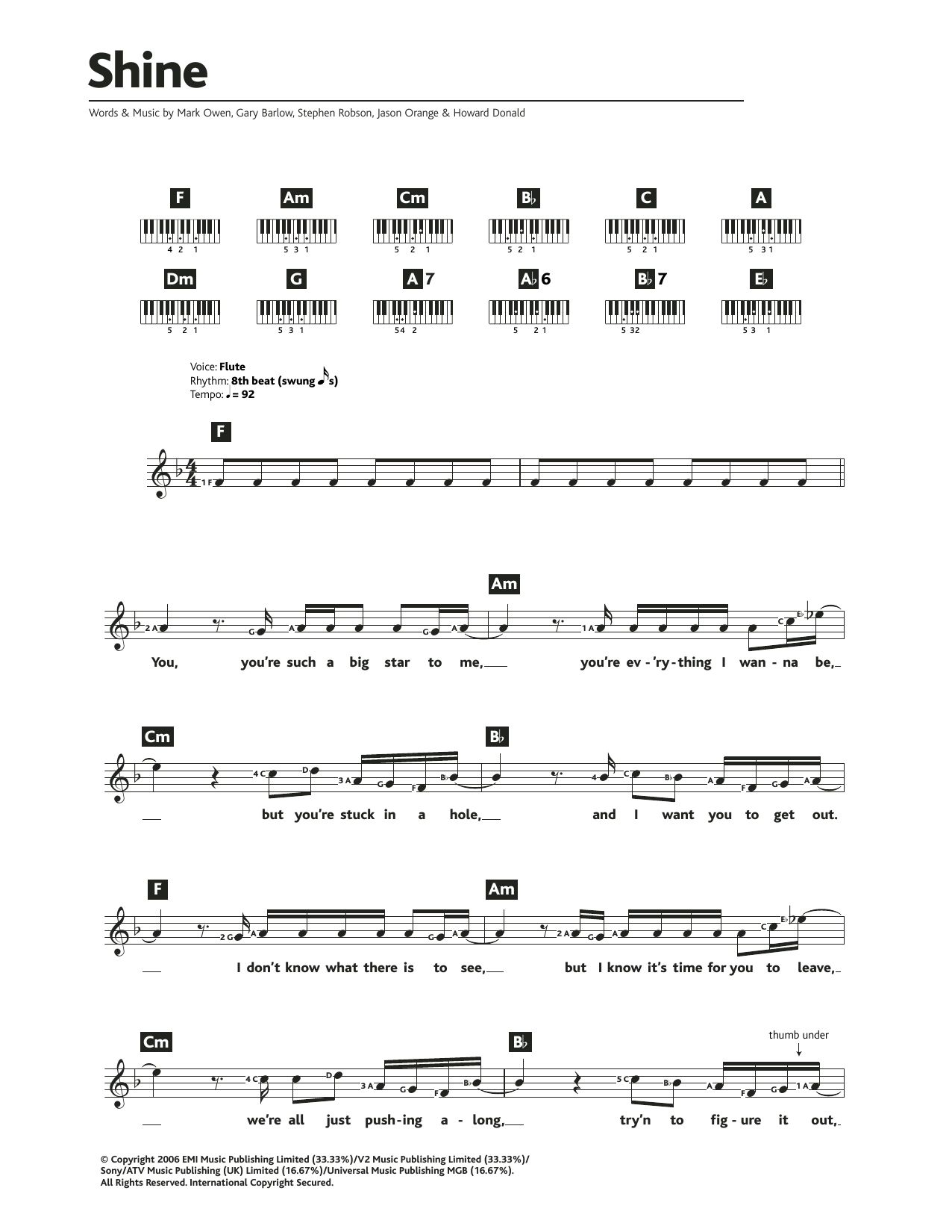 Shine (Piano Chords/Lyrics) von Take That