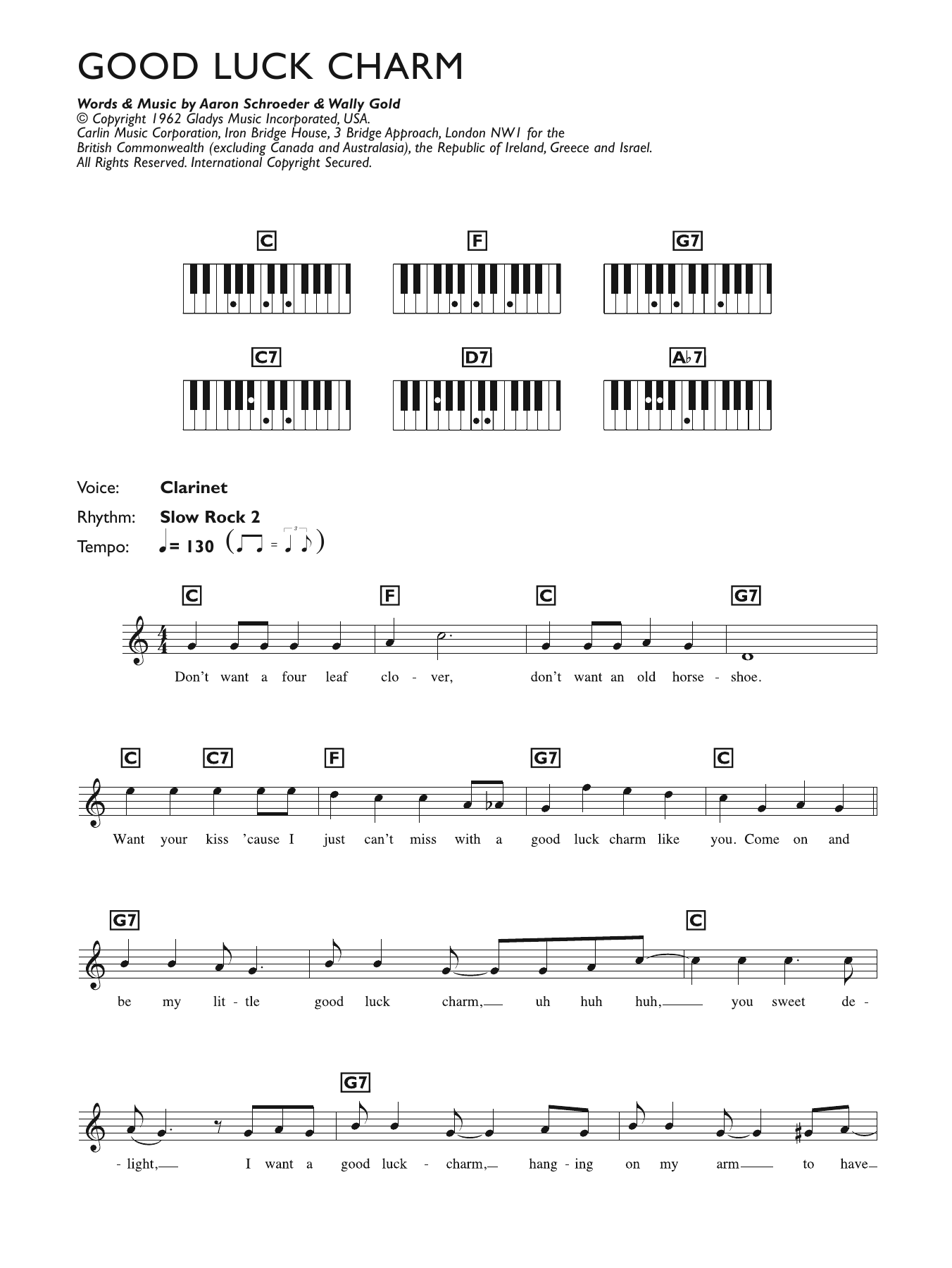 Good Luck Charm (Piano Chords/Lyrics) von Elvis Presley