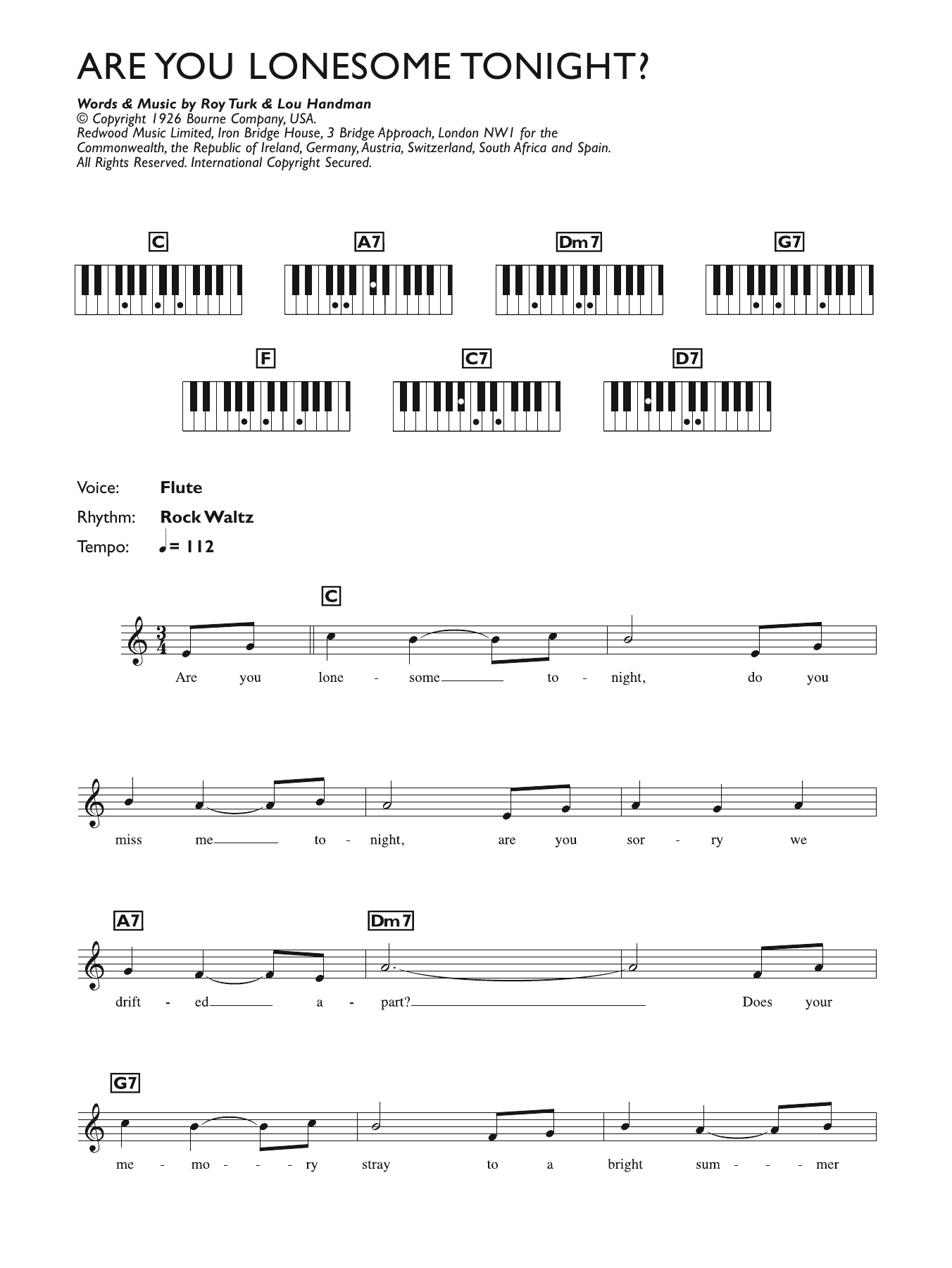 Are You Lonesome Tonight? (Piano Chords/Lyrics) von Elvis Presley