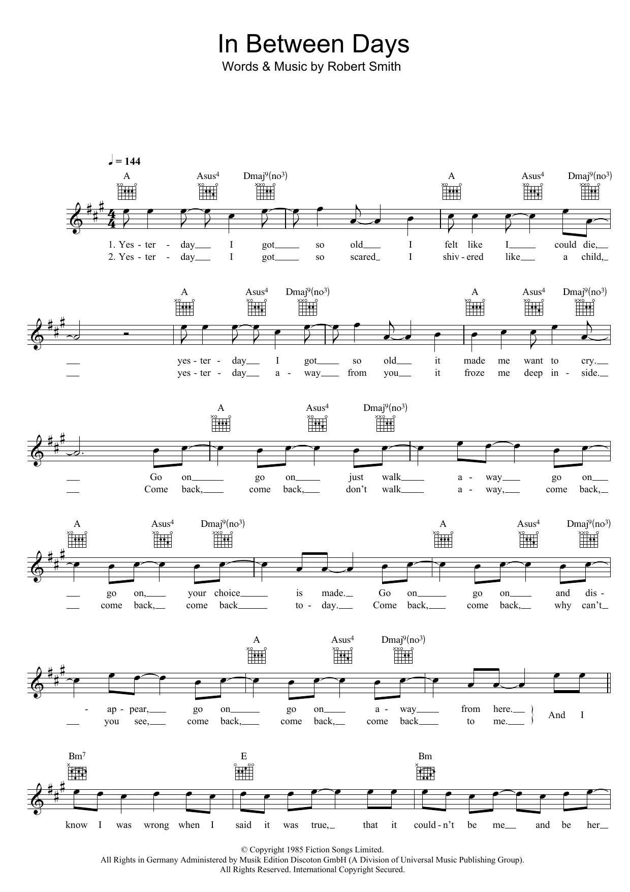 In Between Days (Lead Sheet / Fake Book) von The Cure