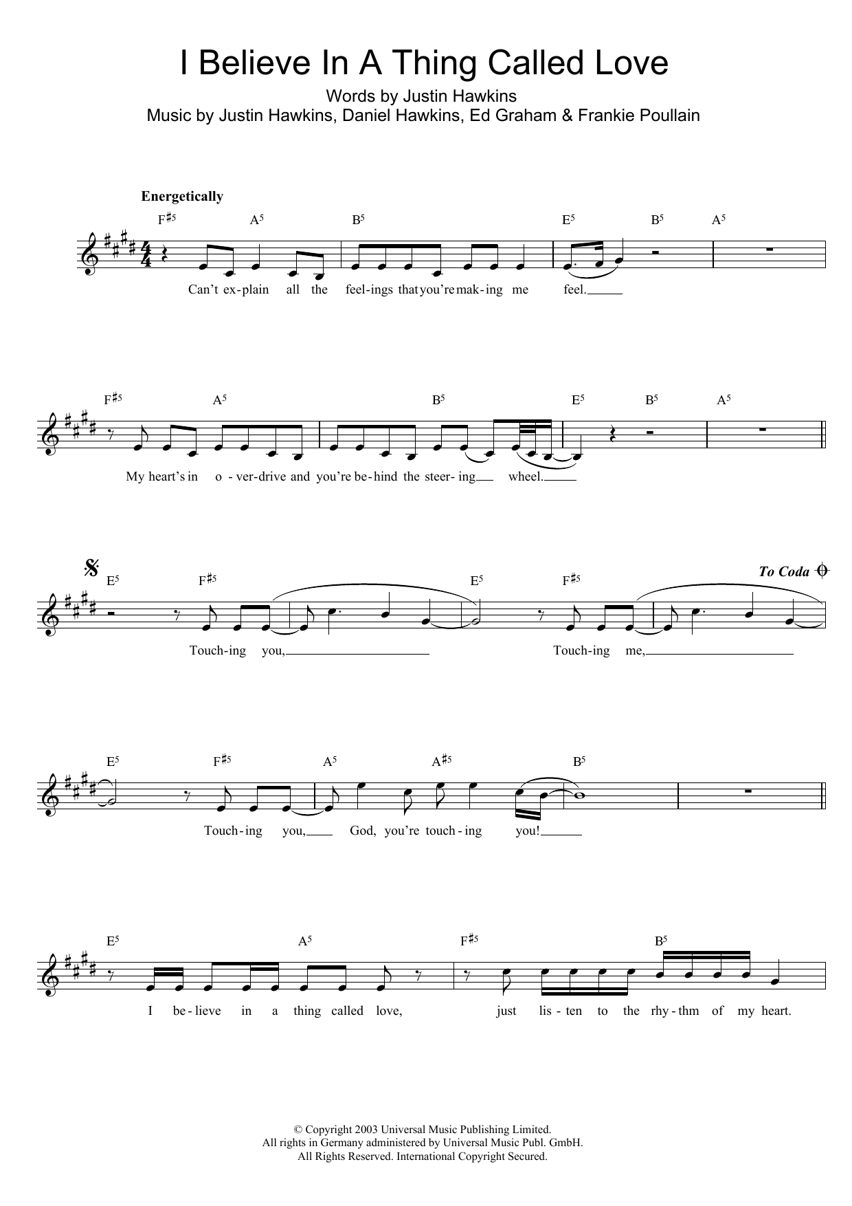 I Believe In A Thing Called Love (Lead Sheet / Fake Book) von The Darkness