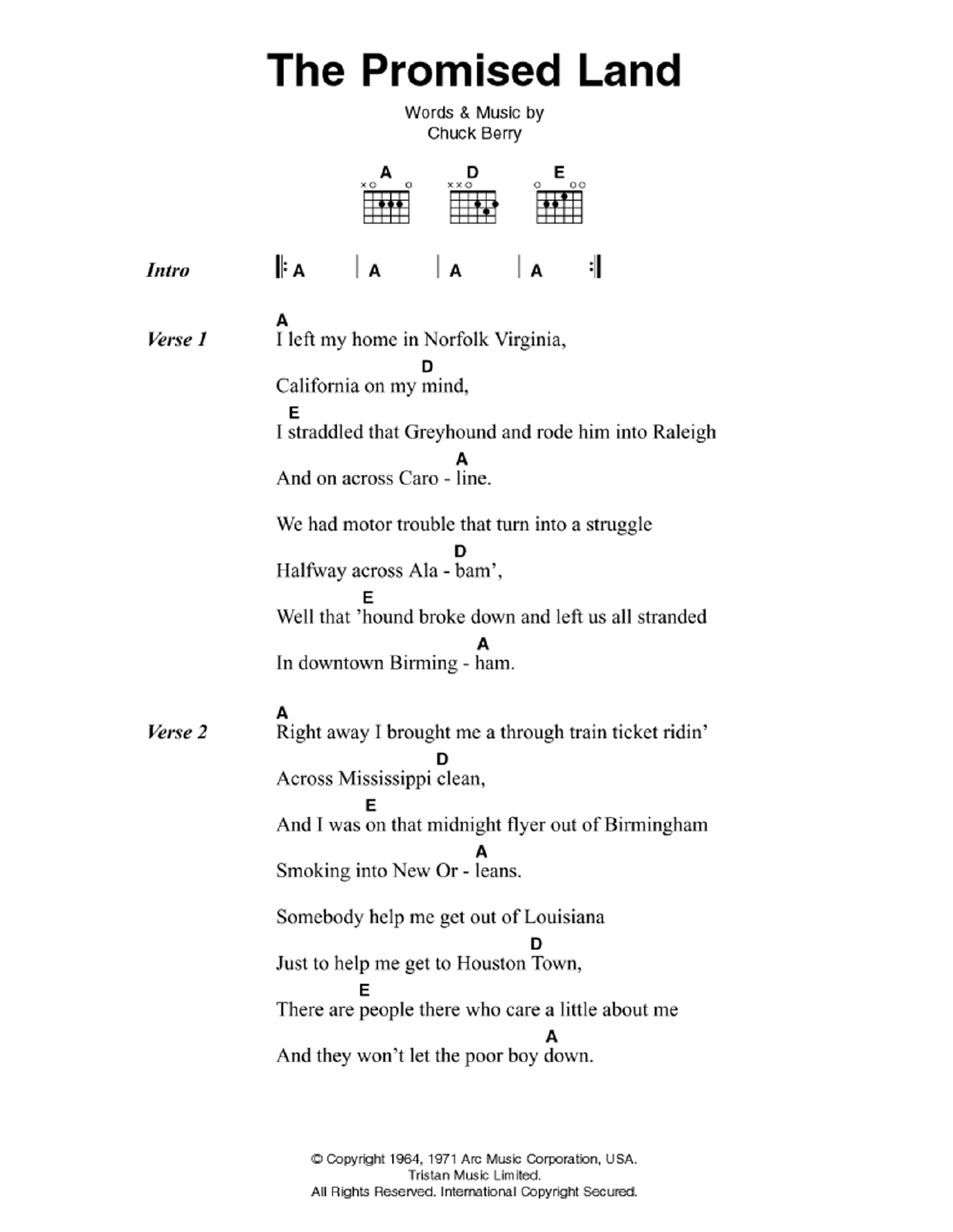 The Promised Land (Guitar Chords/Lyrics) von Elvis Presley