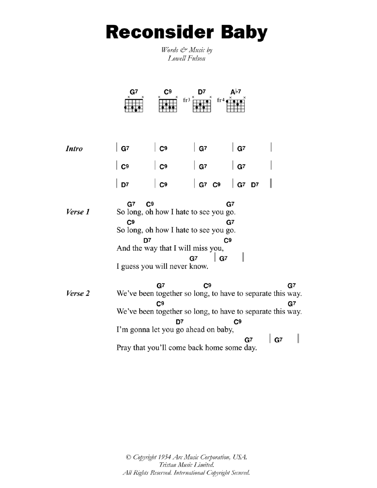 Reconsider Baby (Guitar Chords/Lyrics) von Lowell Fulson