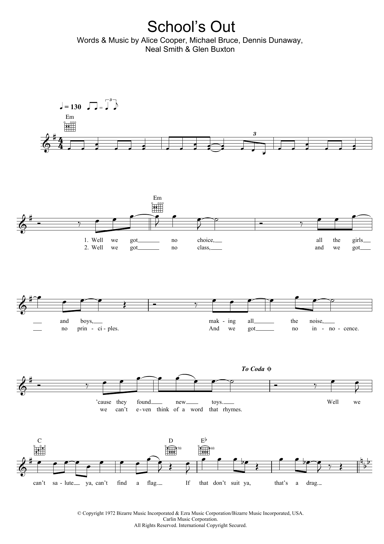 School's Out (Lead Sheet / Fake Book) von Alice Cooper