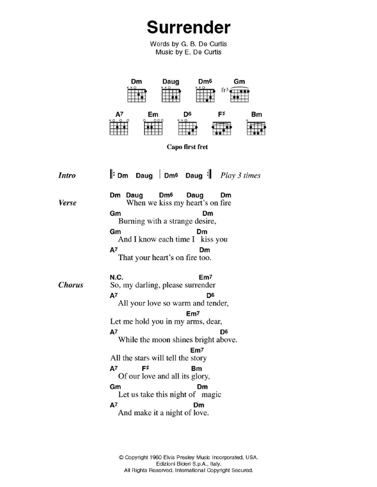 Surrender (Guitar Chords/Lyrics) von Elvis Presley