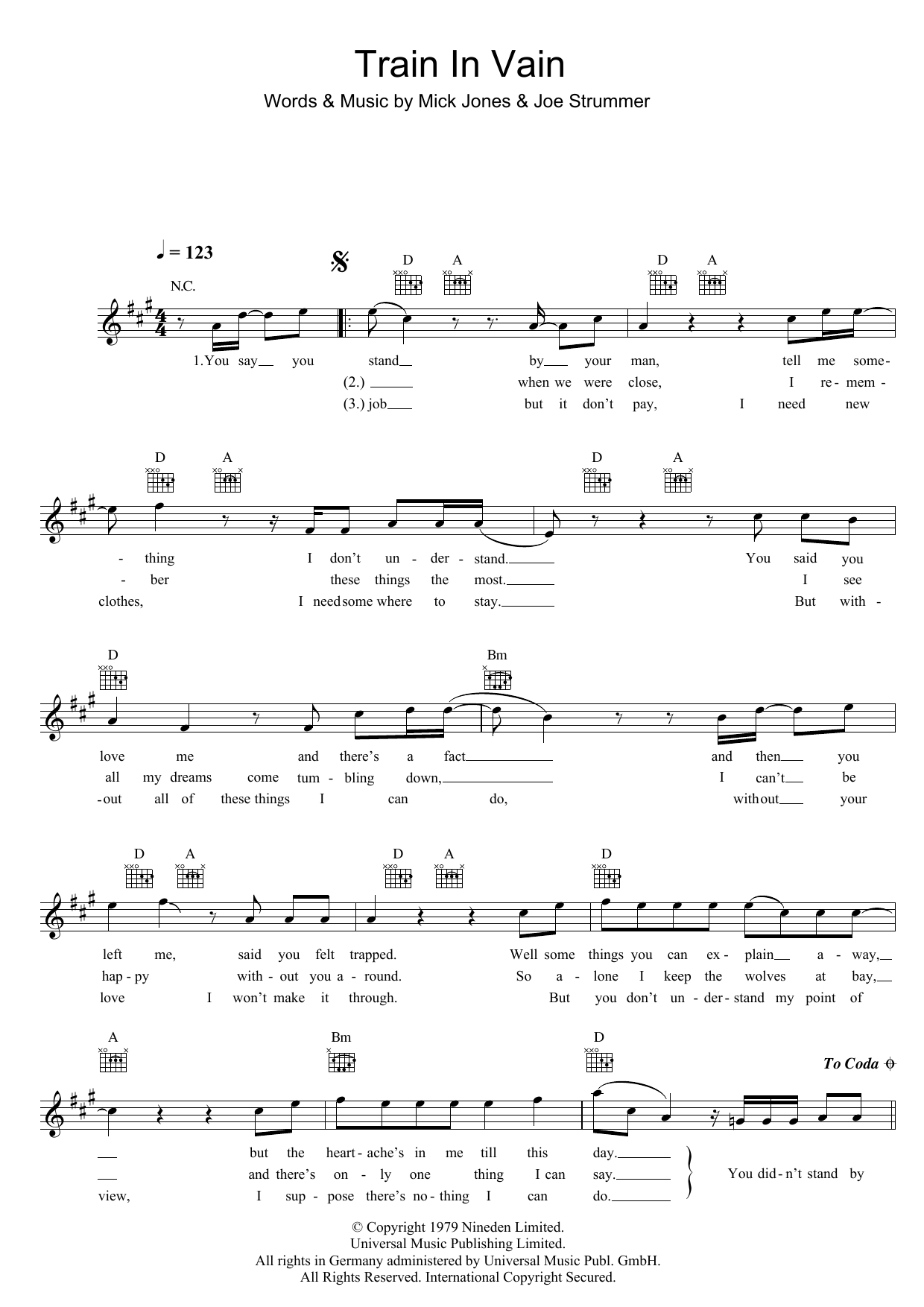 Train In Vain (Lead Sheet / Fake Book) von The Clash