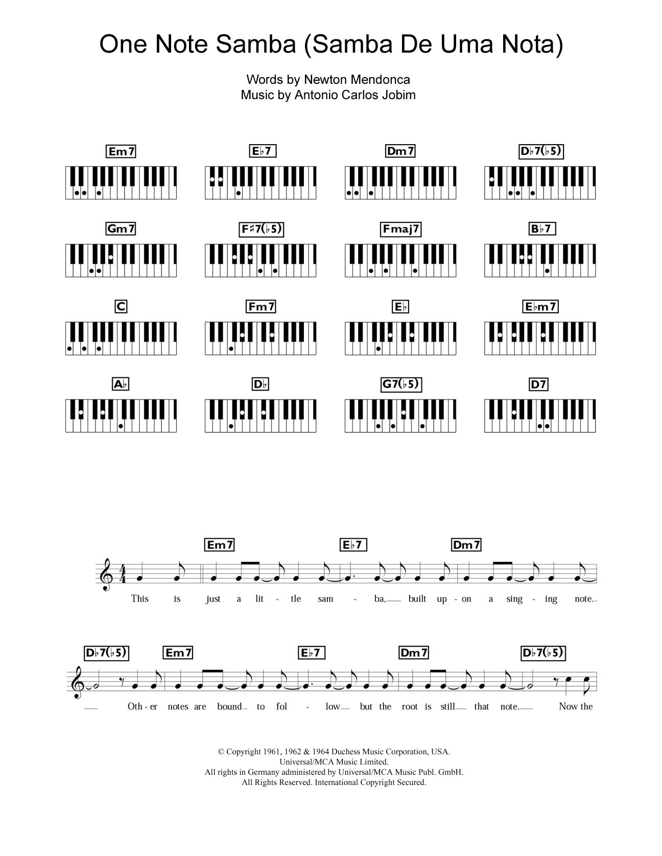 One Note Samba (Samba De Uma Nota) (Piano Chords/Lyrics) von Antonio Carlos Jobim