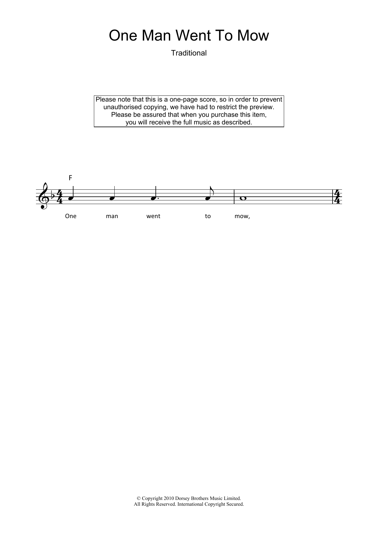 One Man Went To Mow (Lead Sheet / Fake Book) von Traditional