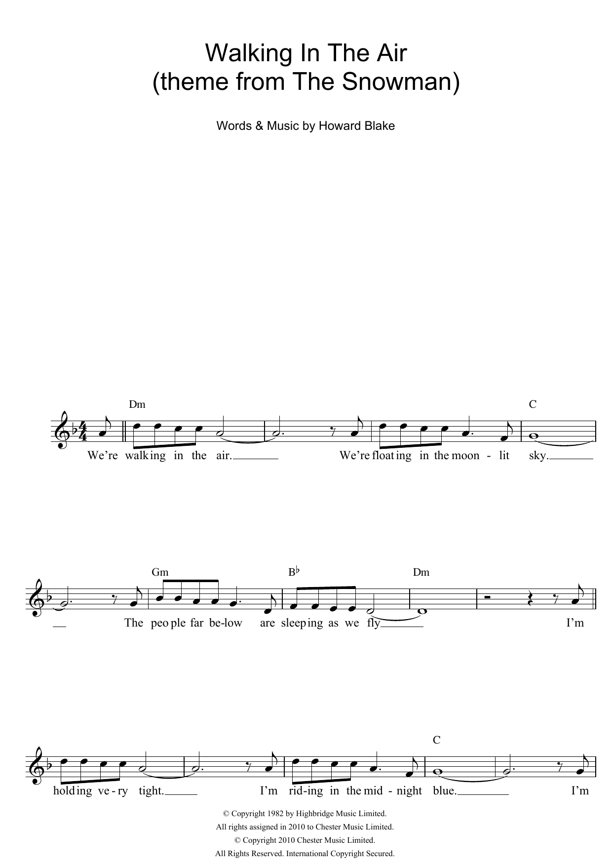 Walking In The Air (theme from The Snowman) (Lead Sheet / Fake Book) von Howard Blake