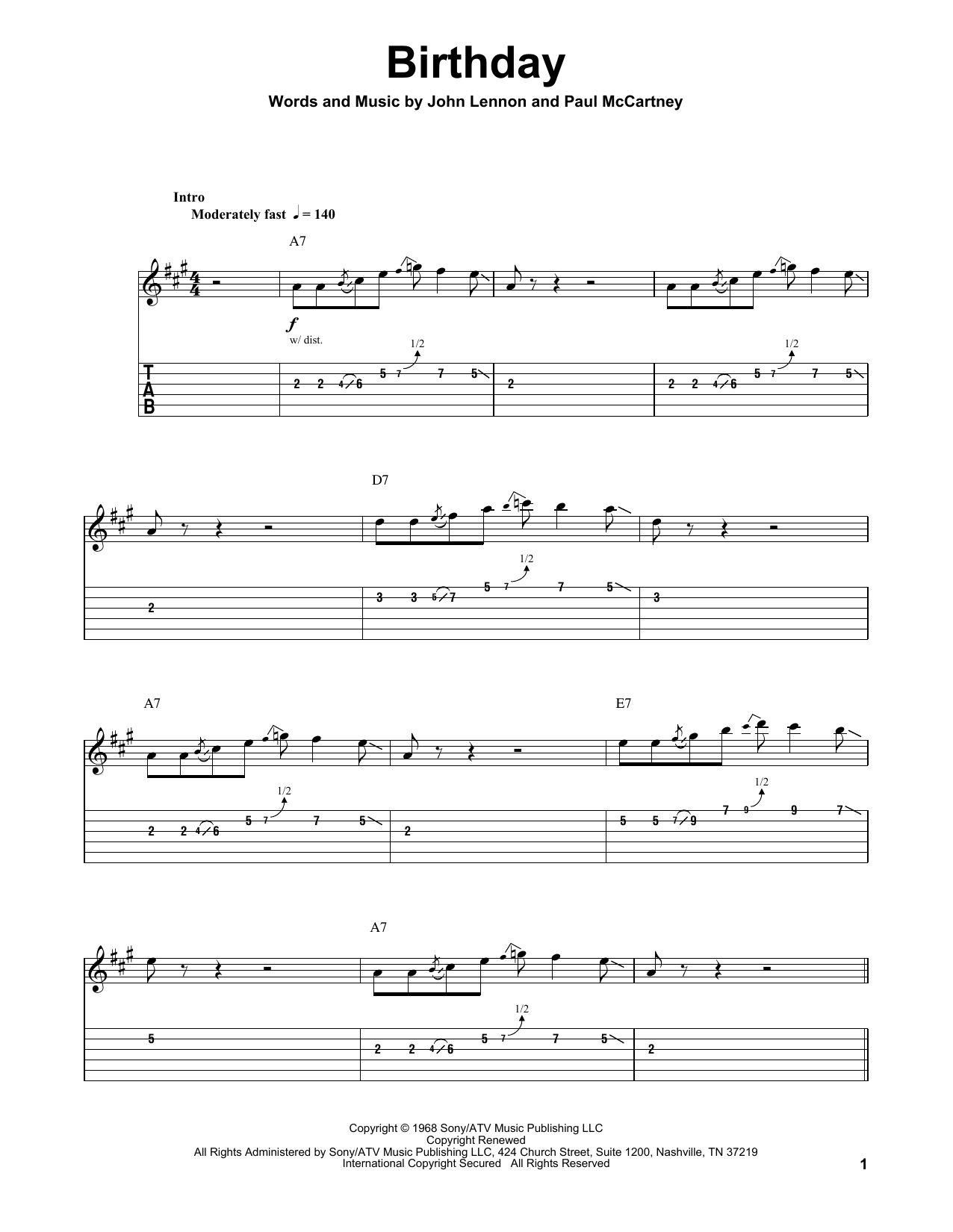 Birthday (Guitar Tab (Single Guitar)) von The Beatles
