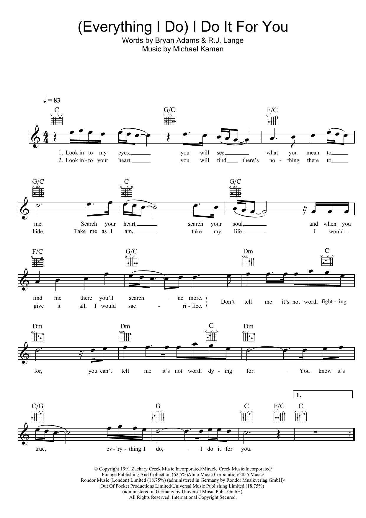 (Everything I Do) I Do It For You (Lead Sheet / Fake Book) von Bryan Adams