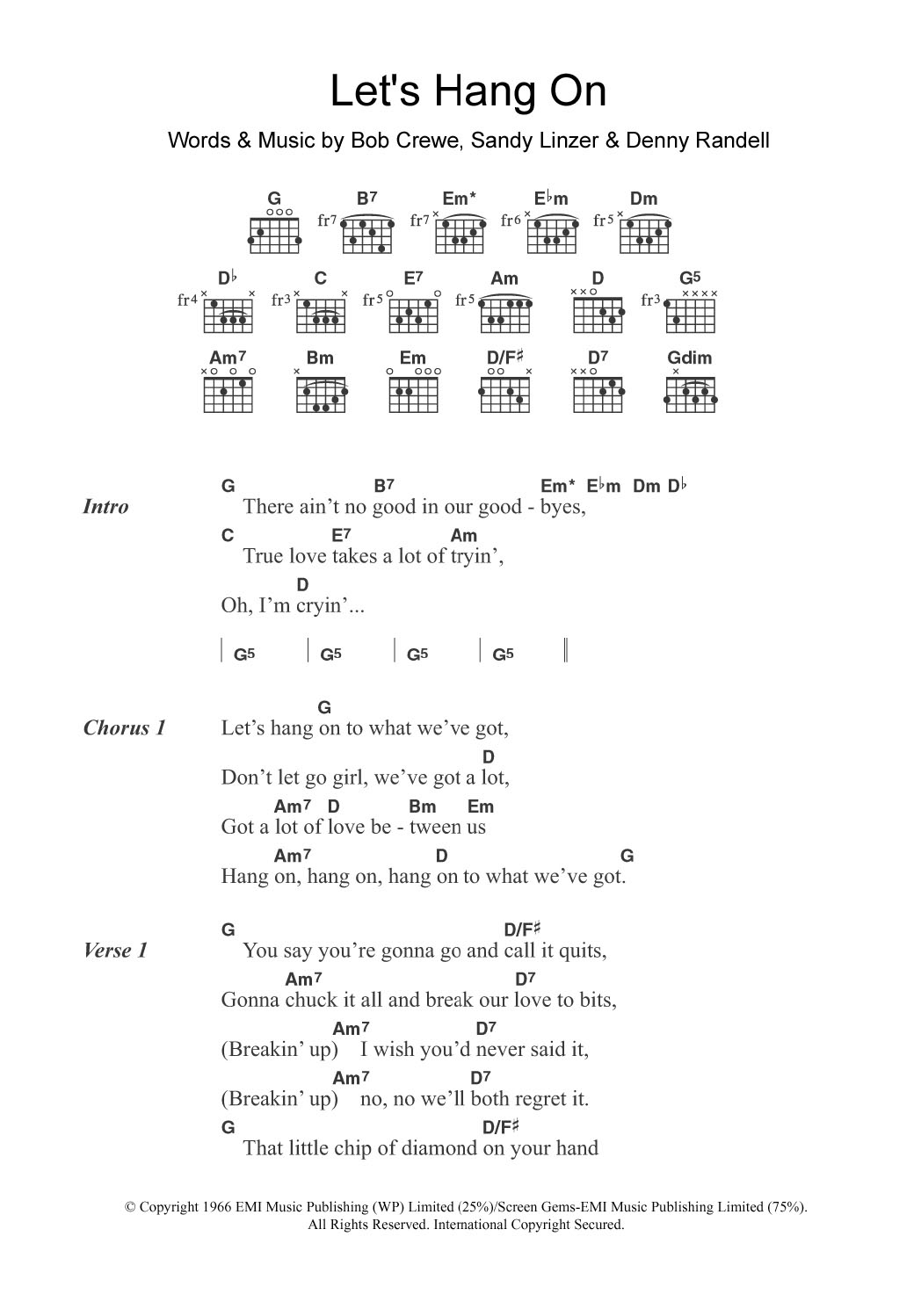 Let's Hang On (Guitar Chords/Lyrics) von The Four Seasons