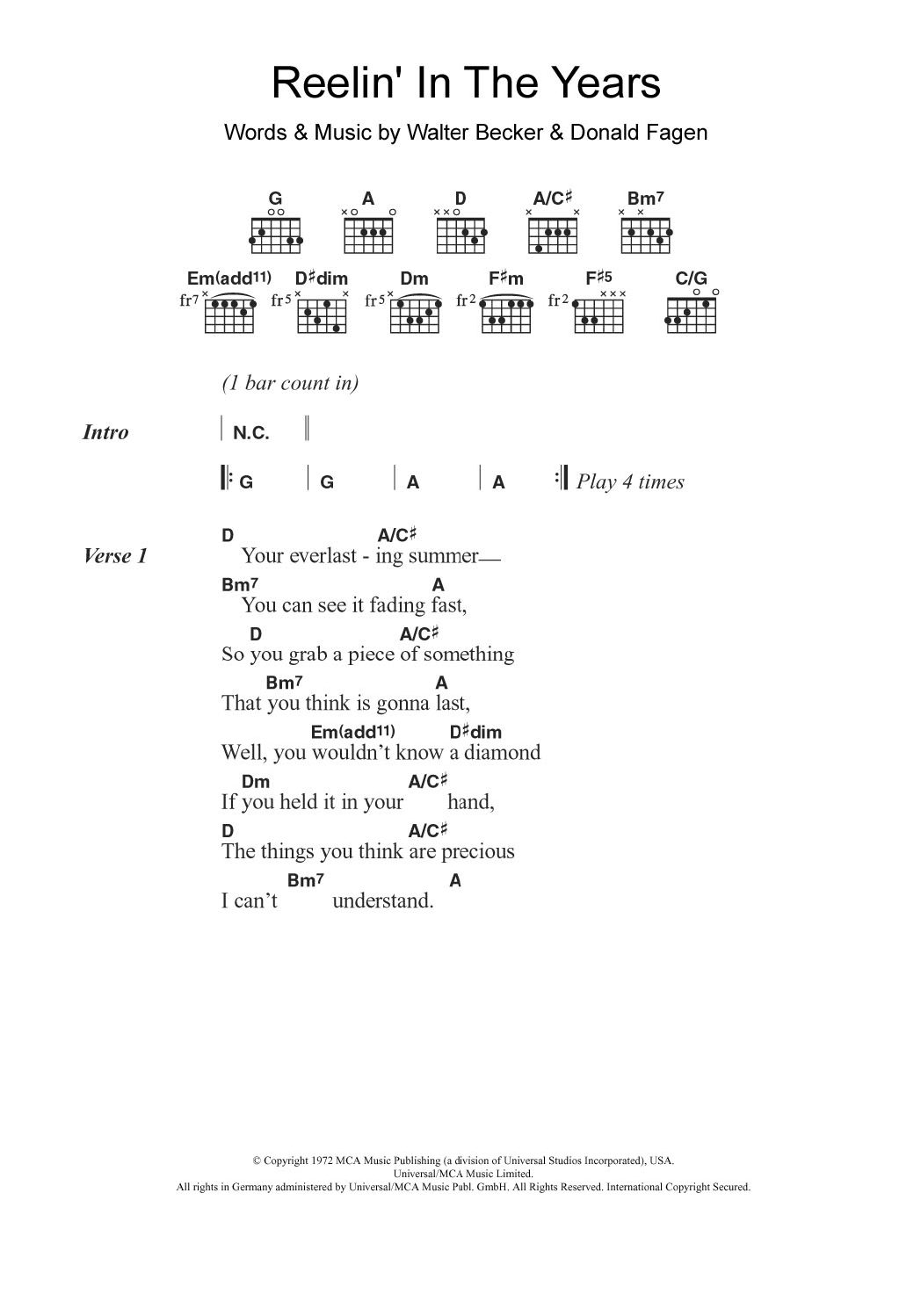 Reelin' In The Years (Guitar Chords/Lyrics) von Steely Dan