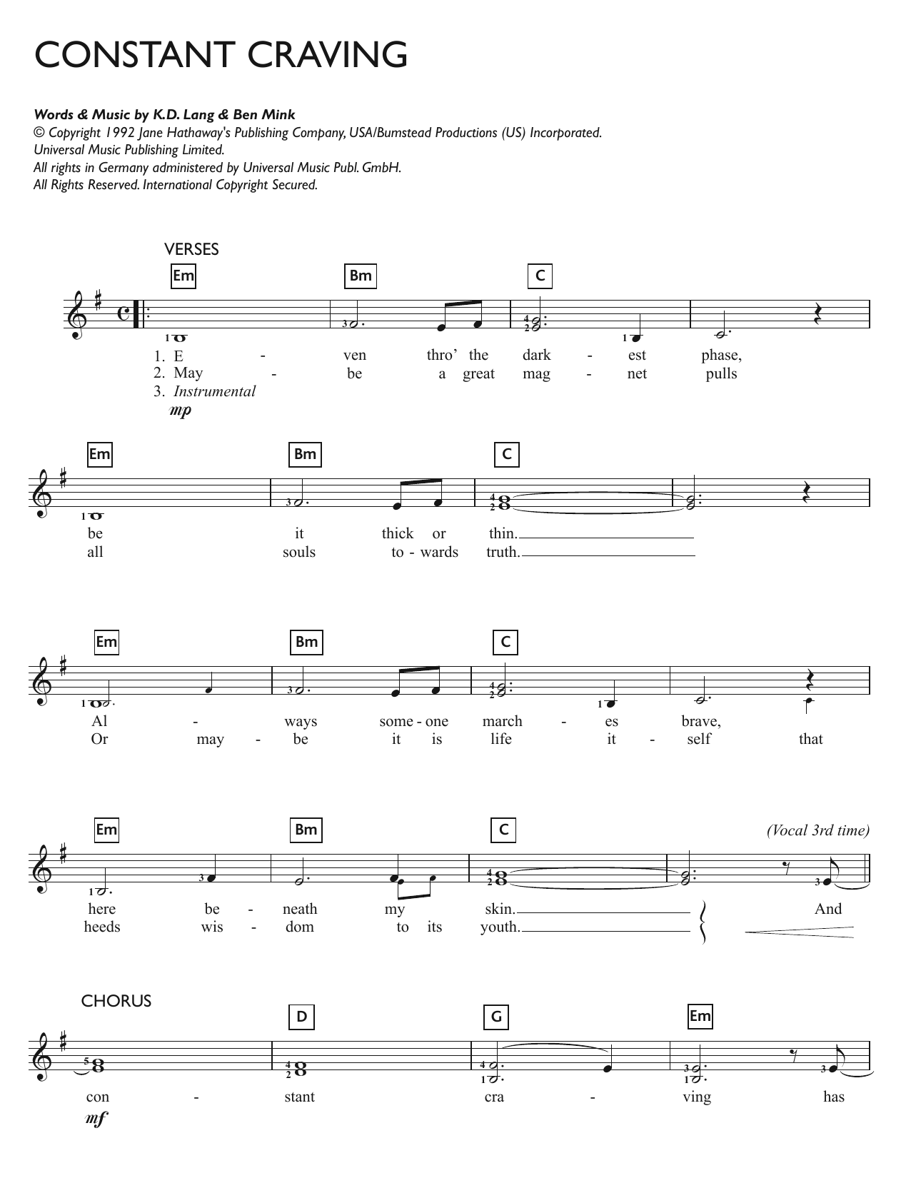 Constant Craving (Lead Sheet / Fake Book) von k.d. lang