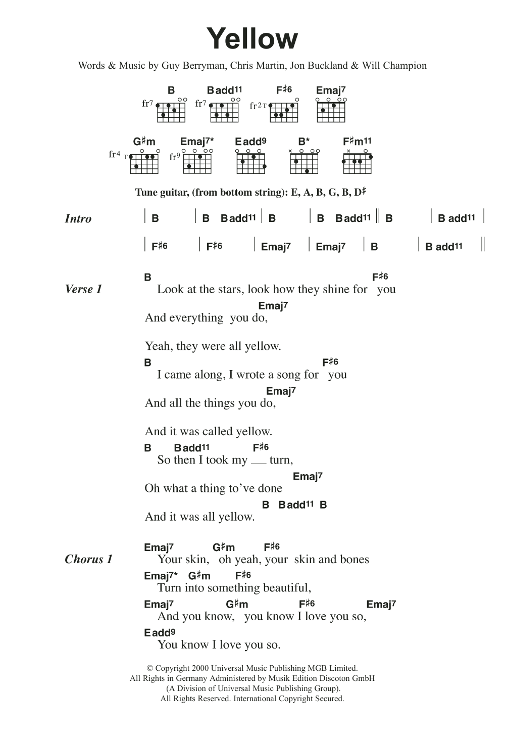 Yellow (Guitar Chords/Lyrics) von Coldplay